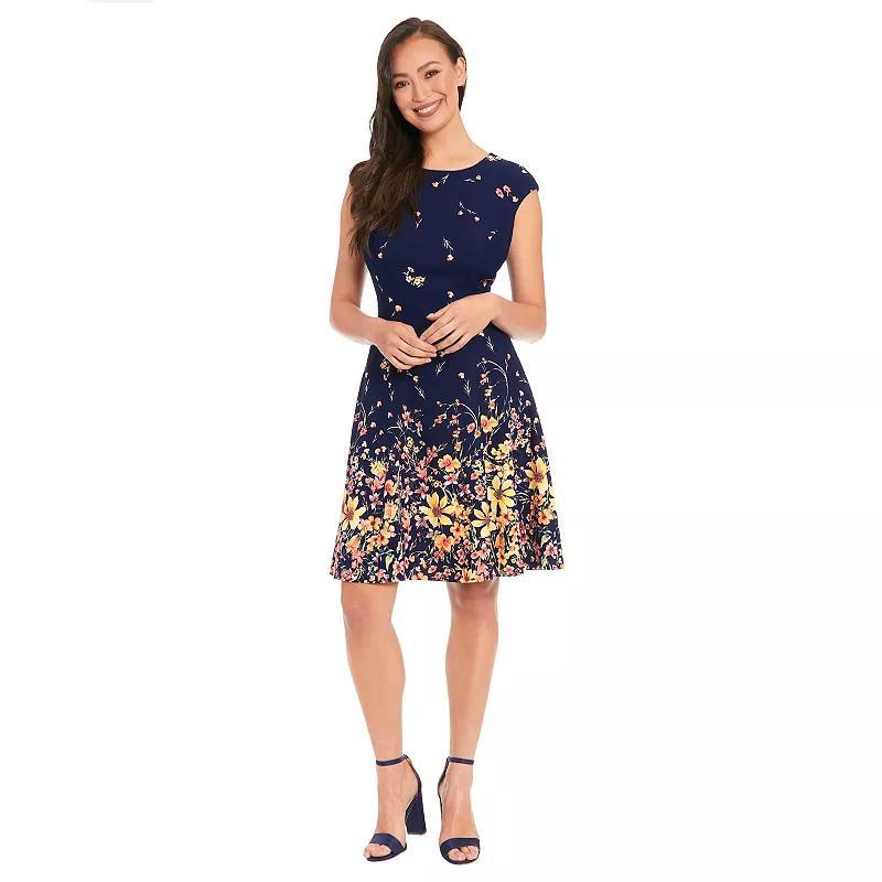 Womens London Times Cap Sleeve Fit & Flare Dress Product Image