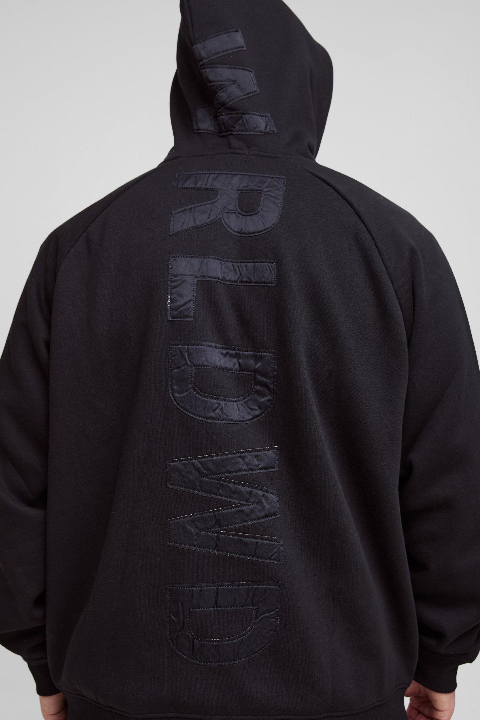 Tall Oversized Satin Applique WRLDWD Hooded Relaxed Sweatpants Tracksuit | boohooMAN USA Product Image