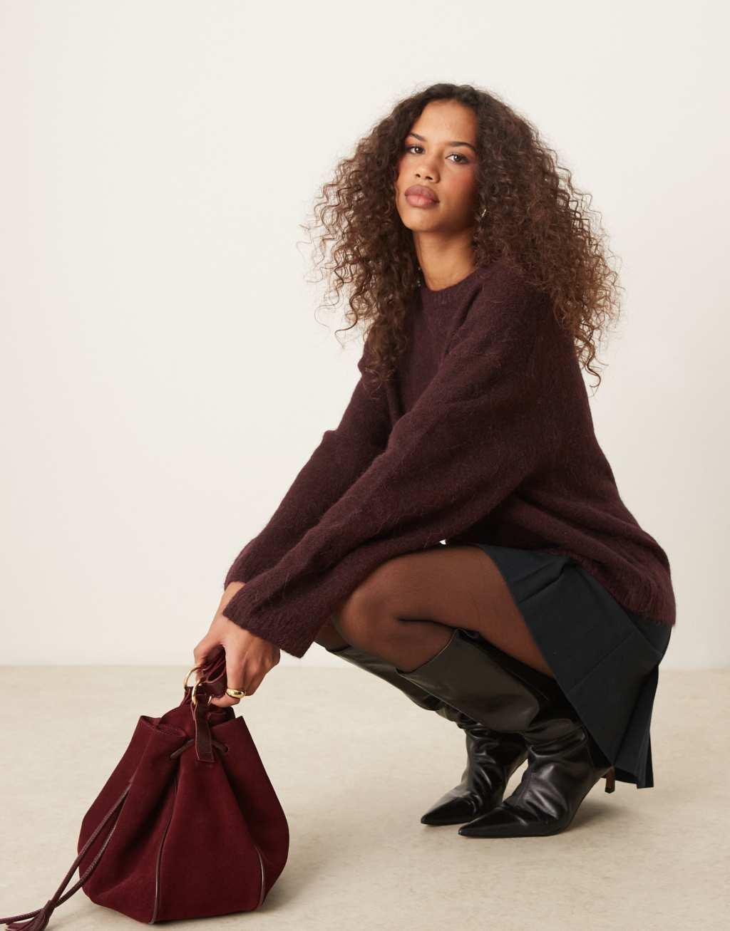 GINA TRICOT soft knit sweater in dark wine burgundy Product Image