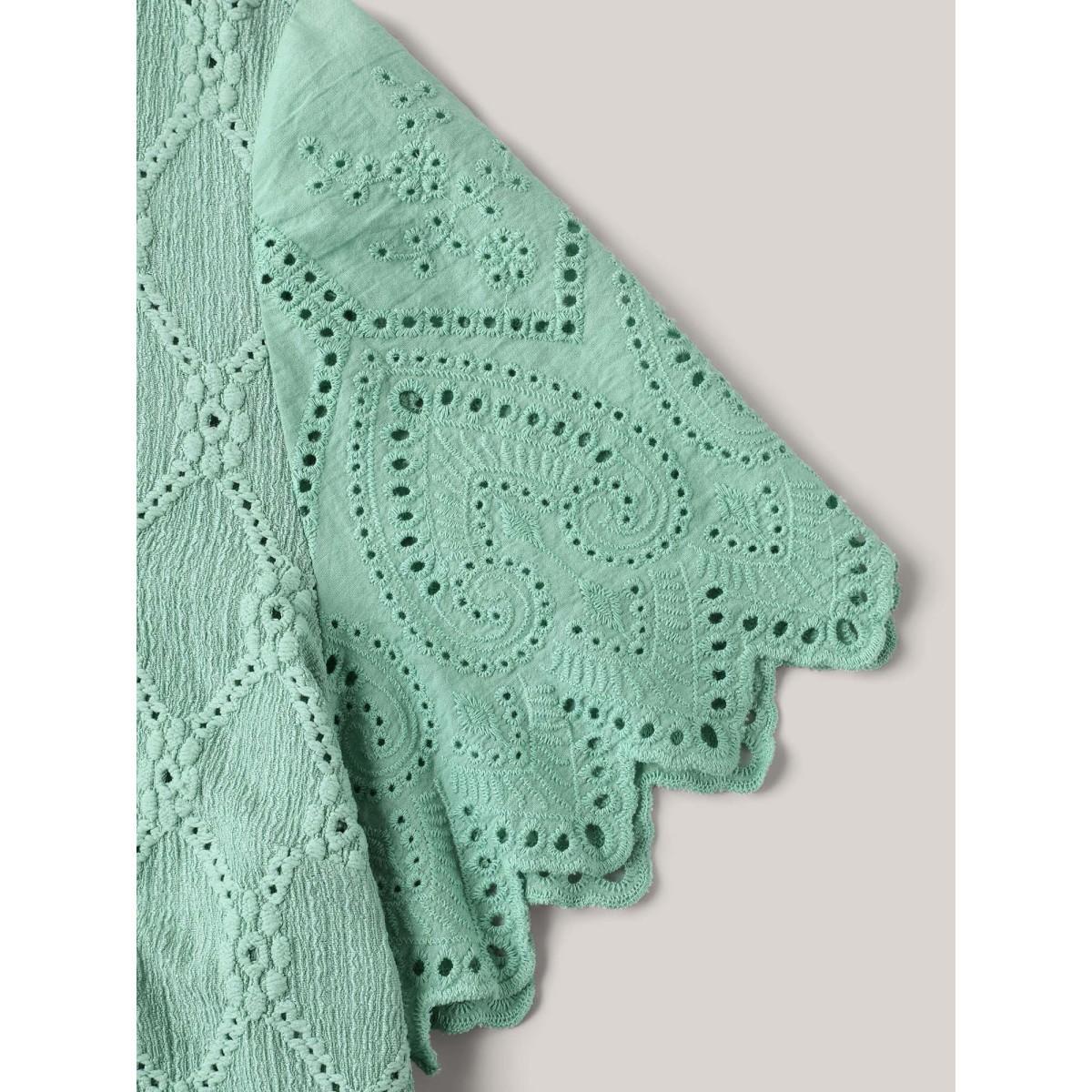 Plus Size Cut-Out Textured Spliced Sleeve T-Shirt Greenbean Women Casual Texture Round Neck Everyday T-shirts BloomChic 10/M Product Image