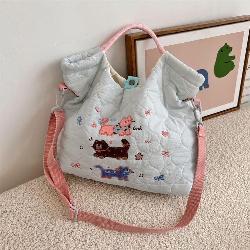 Cartoon Embroidered Heart Quilted Tote Bag Product Image