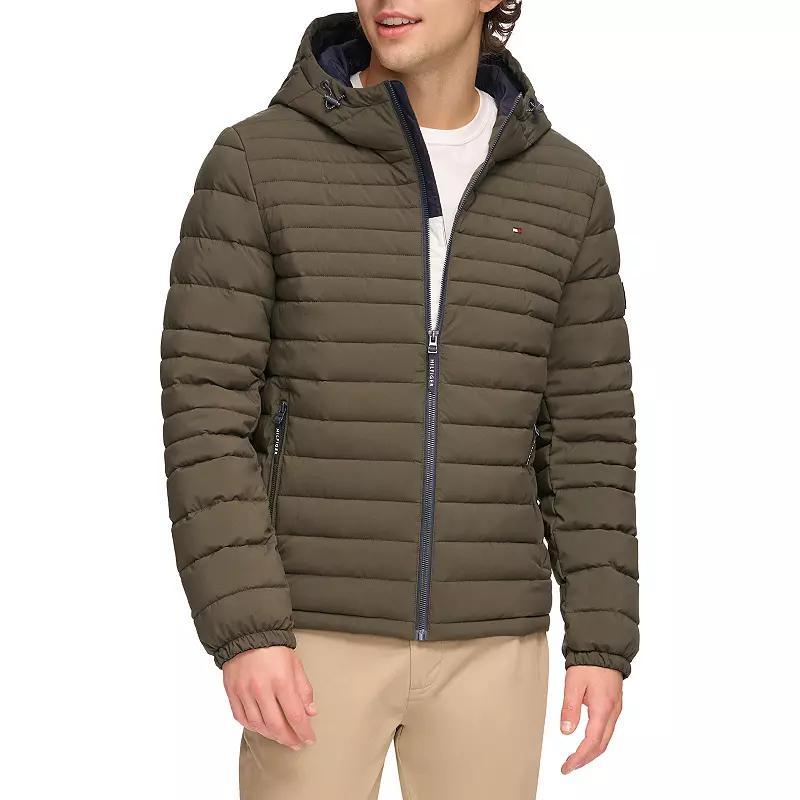 Men's Tommy Hilfiger Hooded Puffer Jacket, Size: XXL, Beige White Camoflauge Product Image