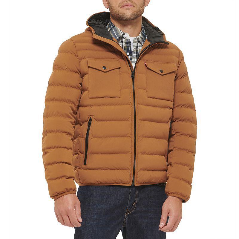 Men's Levi's® Stretch Two Pocket Quilted Hooded Jacket, Size: Large, Brown Product Image