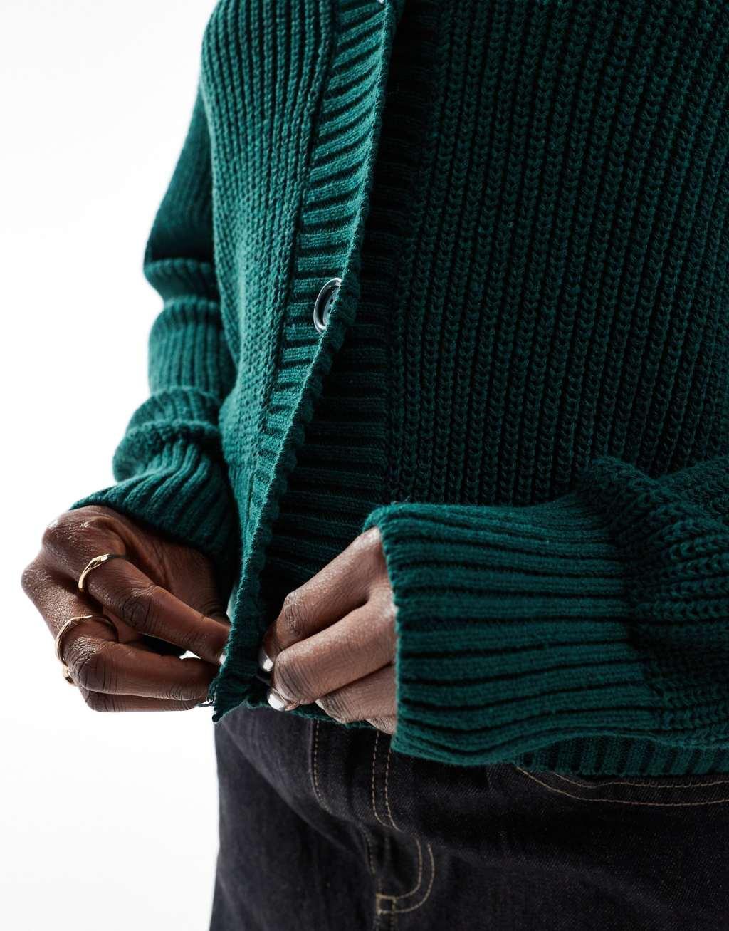 ASOS DESIGN v neck cardigan in forest green Product Image