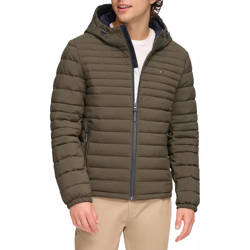 Men's Tommy Hilfiger Hooded Puffer Jacket, Size: XXL, Beige White Camoflauge Product Image