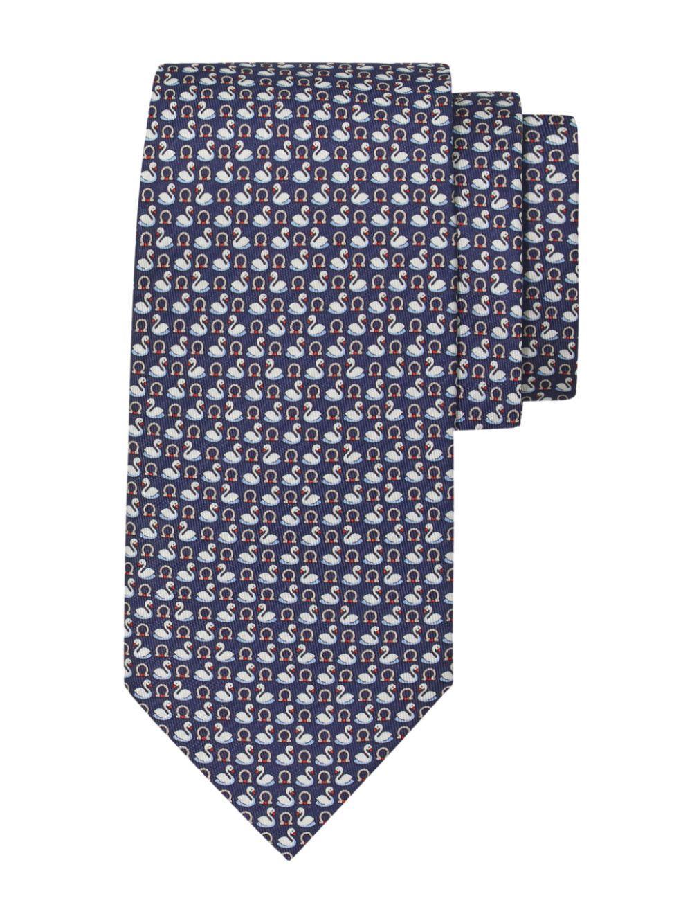 FERRAGAMO Swan-print Silk Tie In Blue Product Image