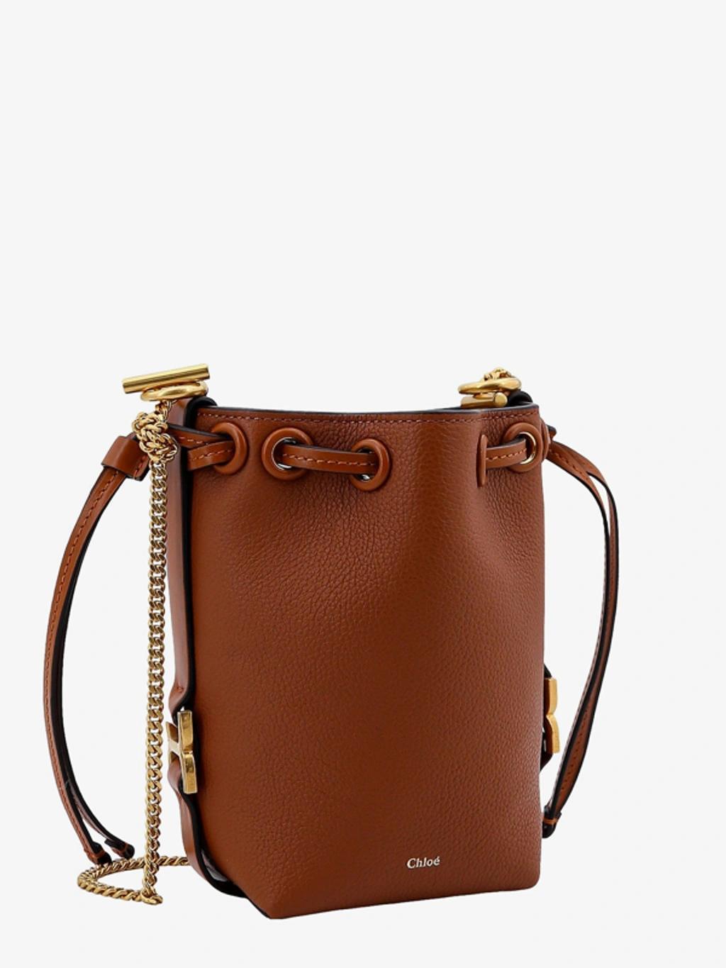 Marcie Small Leather Bucket Bag In Brown Product Image