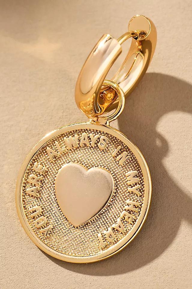 Heart Coin Charm Huggie Hoop Earrings Product Image