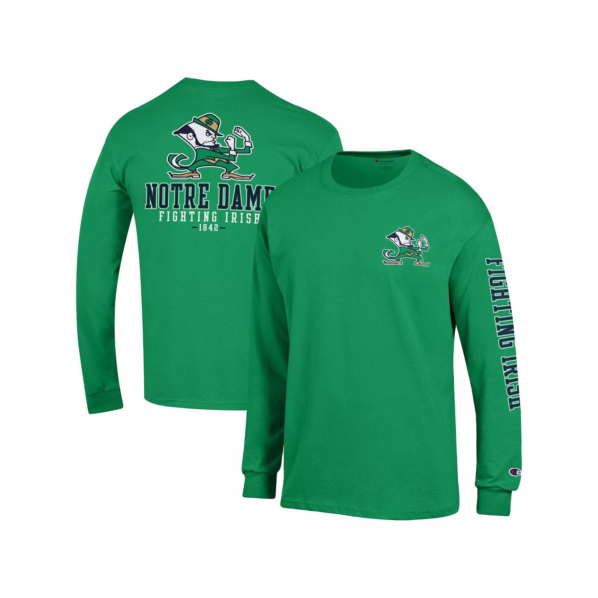 Men's Champion Green Notre Dame Fighting Irish Team Stack 3-Hit Long Sleeve T-Shirt, Size: Large Product Image