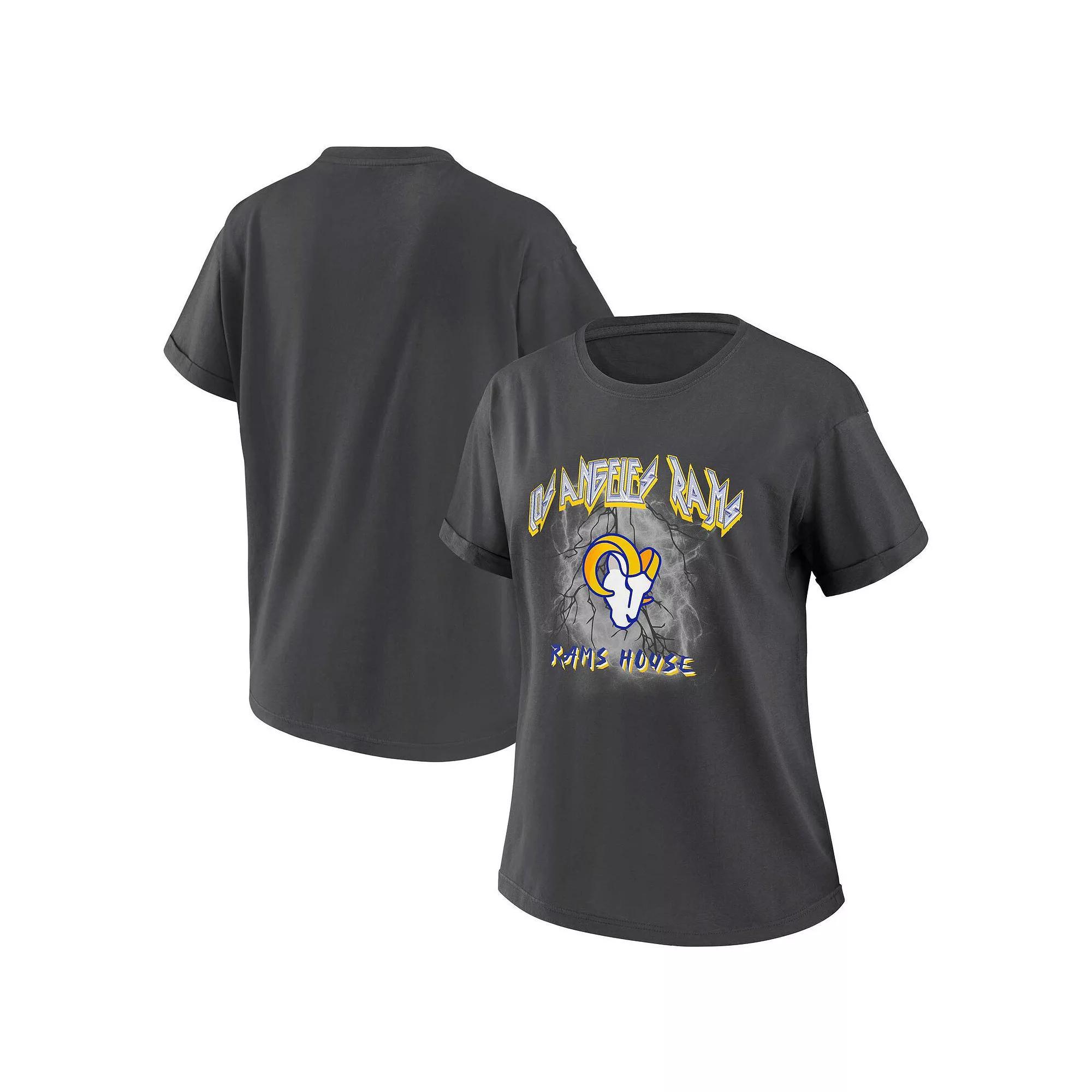 Women's WEAR by Erin Andrews Charcoal Los Angeles Rams Boyfriend T-Shirt, Size: XS Product Image