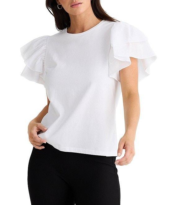 Brave + True Gigi Short Flutter Sleeve Crew Neckline Top Product Image