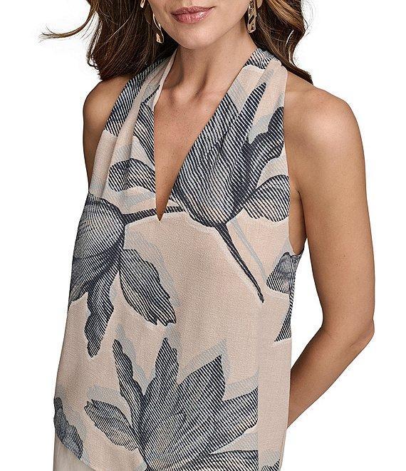 Donna Karan Printed V-Neck Sleeveless Halter Top Product Image