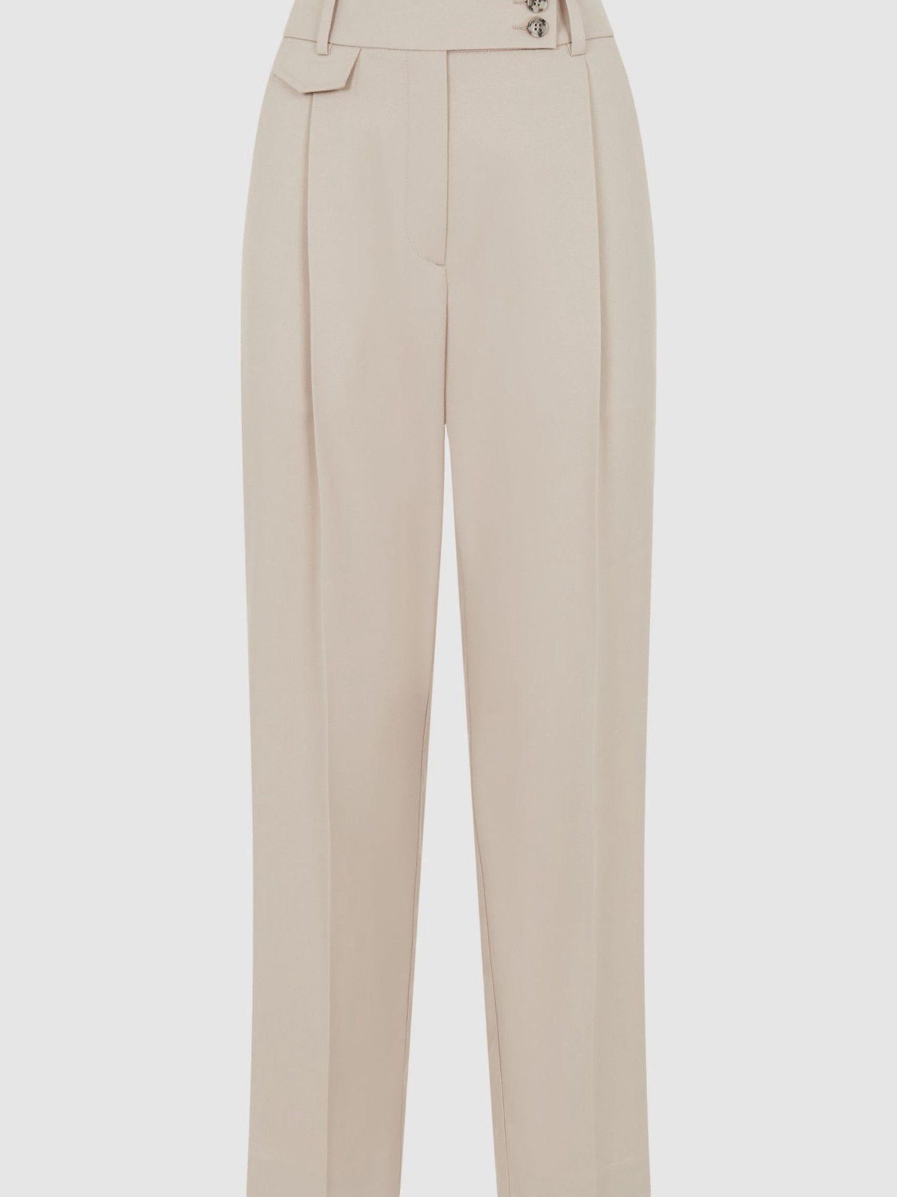 High Rise Cropped Tapered Trousers in Stone Product Image