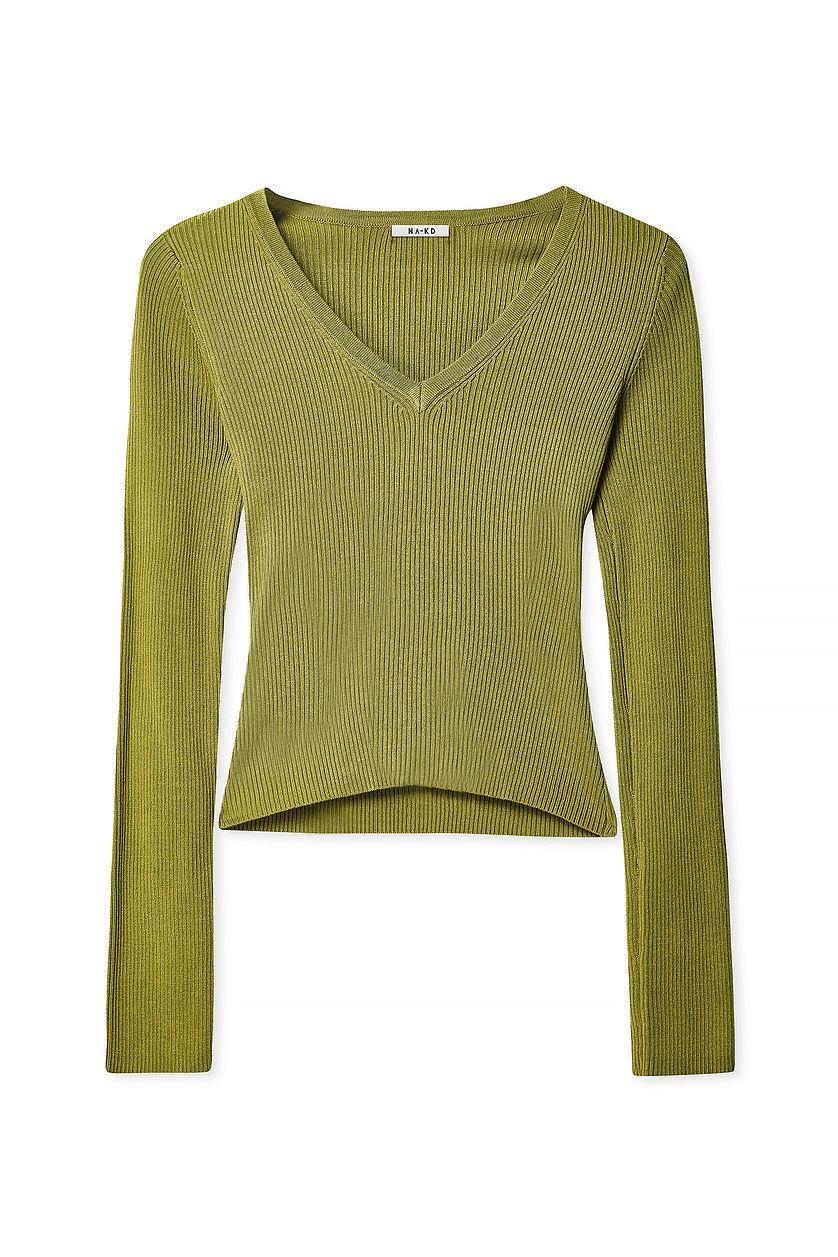 Ribbed Knitted V-Neck Top Product Image
