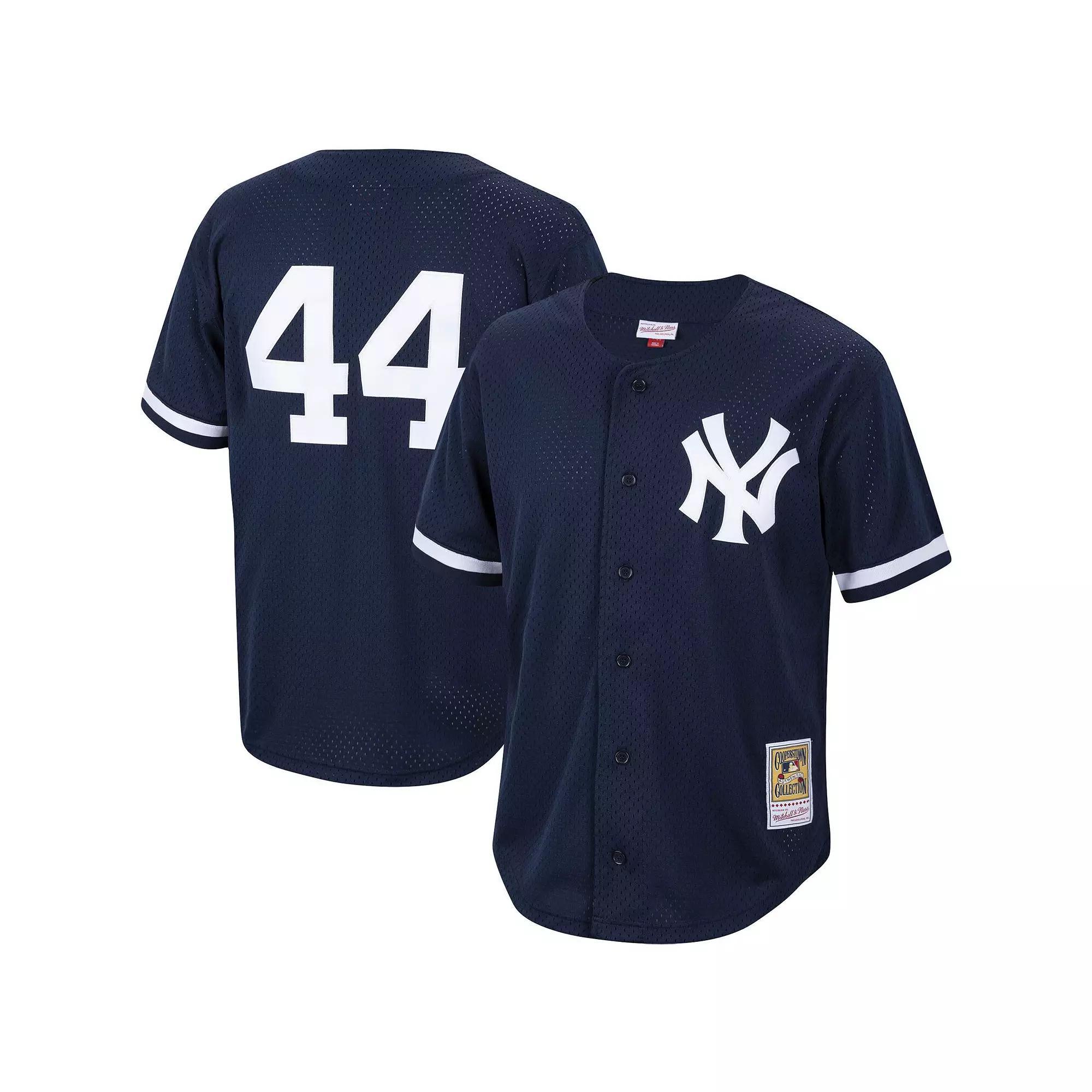 Men's Mitchell & Ness Reggie Jackson Navy New York Yankees Cooperstown Collection Mesh Batting Practice Button-Up Jersey,  Product Image