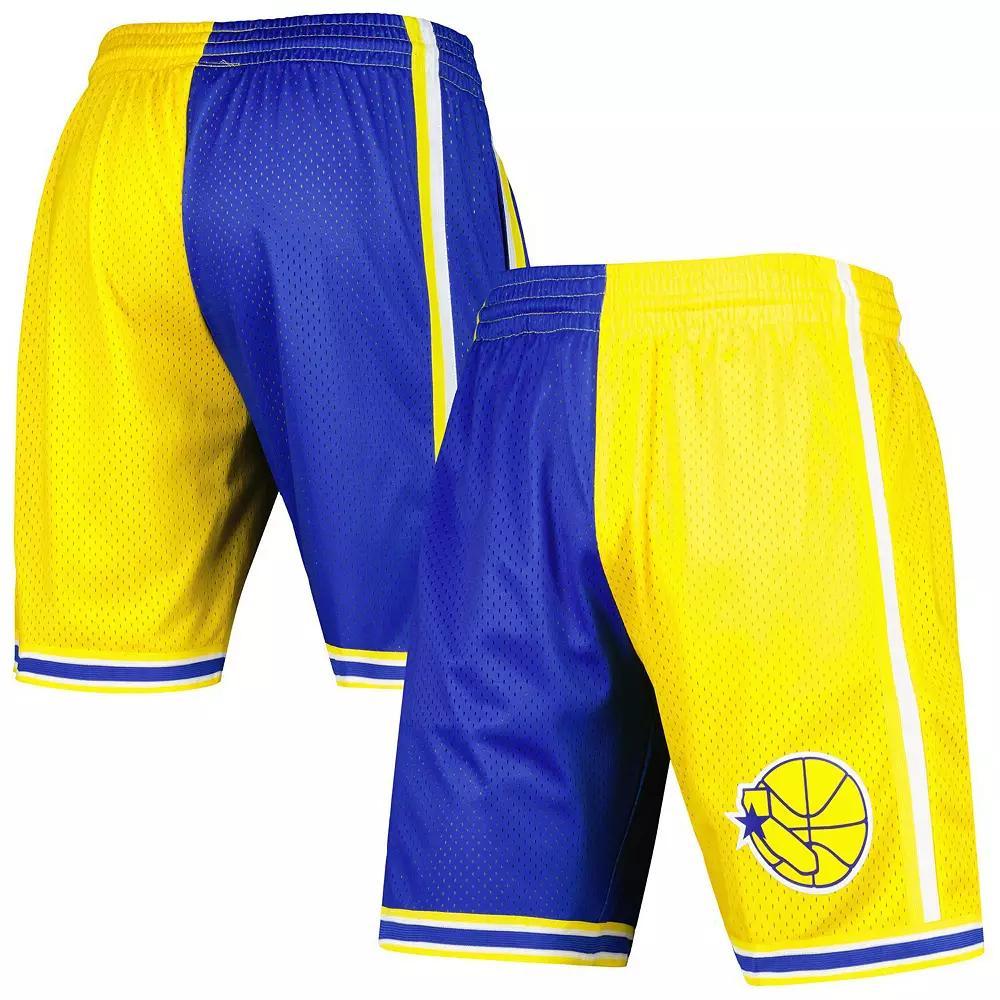 Men's Mitchell & Ness Royal/Gold Golden State Warriors Hardwood Classics 1995 Split Swingman Shorts, Size: Medium, Blue Product Image