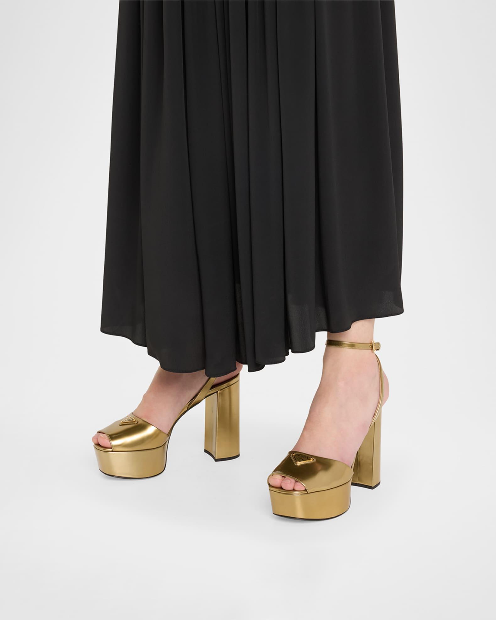 Metallic Leather Ankle-Strap Platform Sandals Product Image