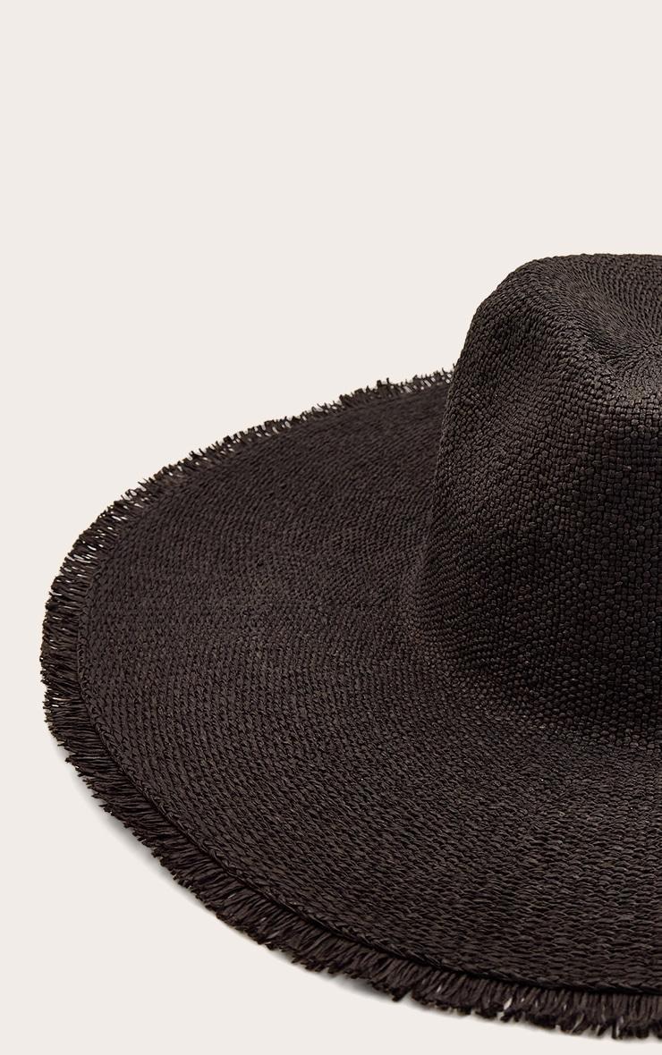 Black Raffia Frayed Edge Fedora Sun Hat Product Image