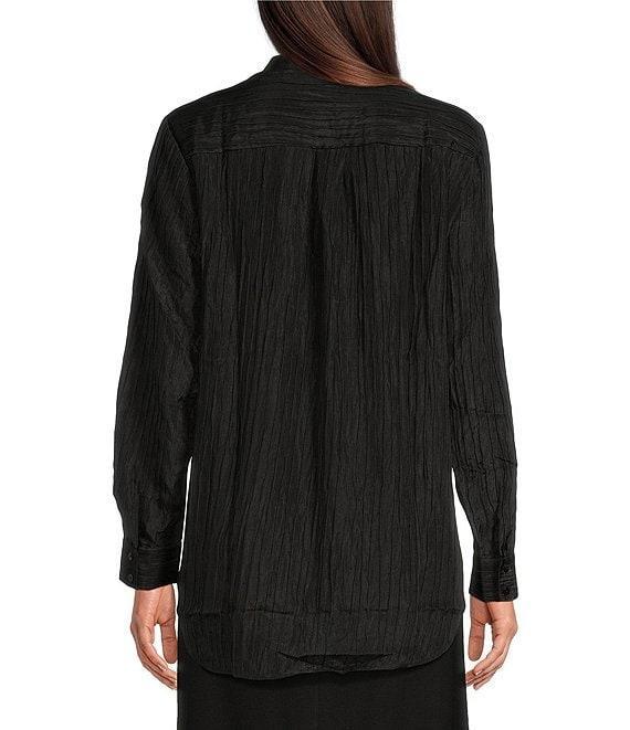 Eileen Fisher Textured Silk Jacquard Mandarin Collar Long Sleeve Top Product Image