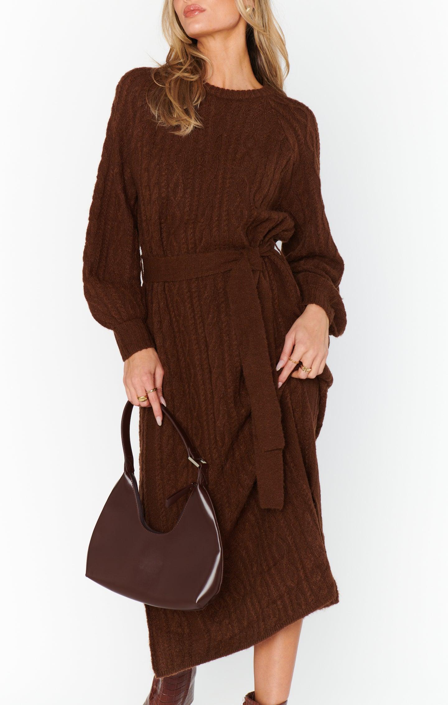 Barb Sweater Dress ~ Chocolate Cable Knit Product Image