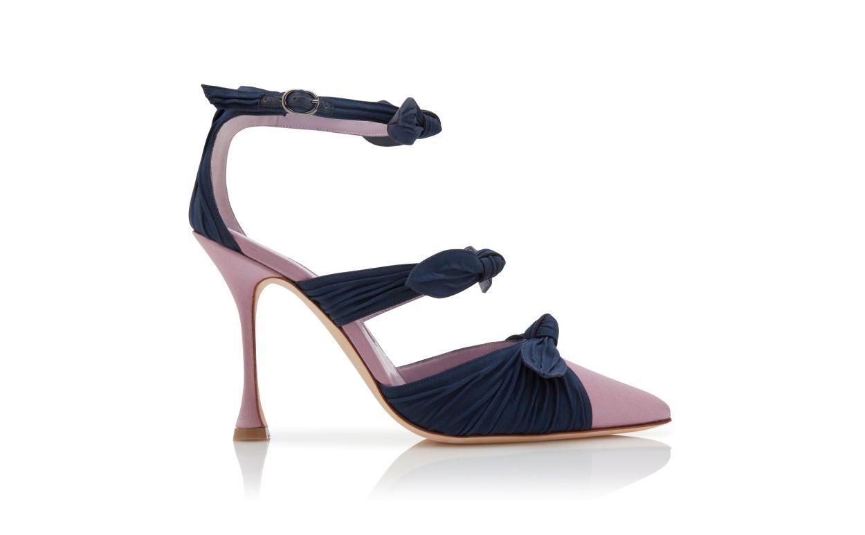 SMYRNA Purple and Navy Blue Satin Ankle Strap Pumps Product Image