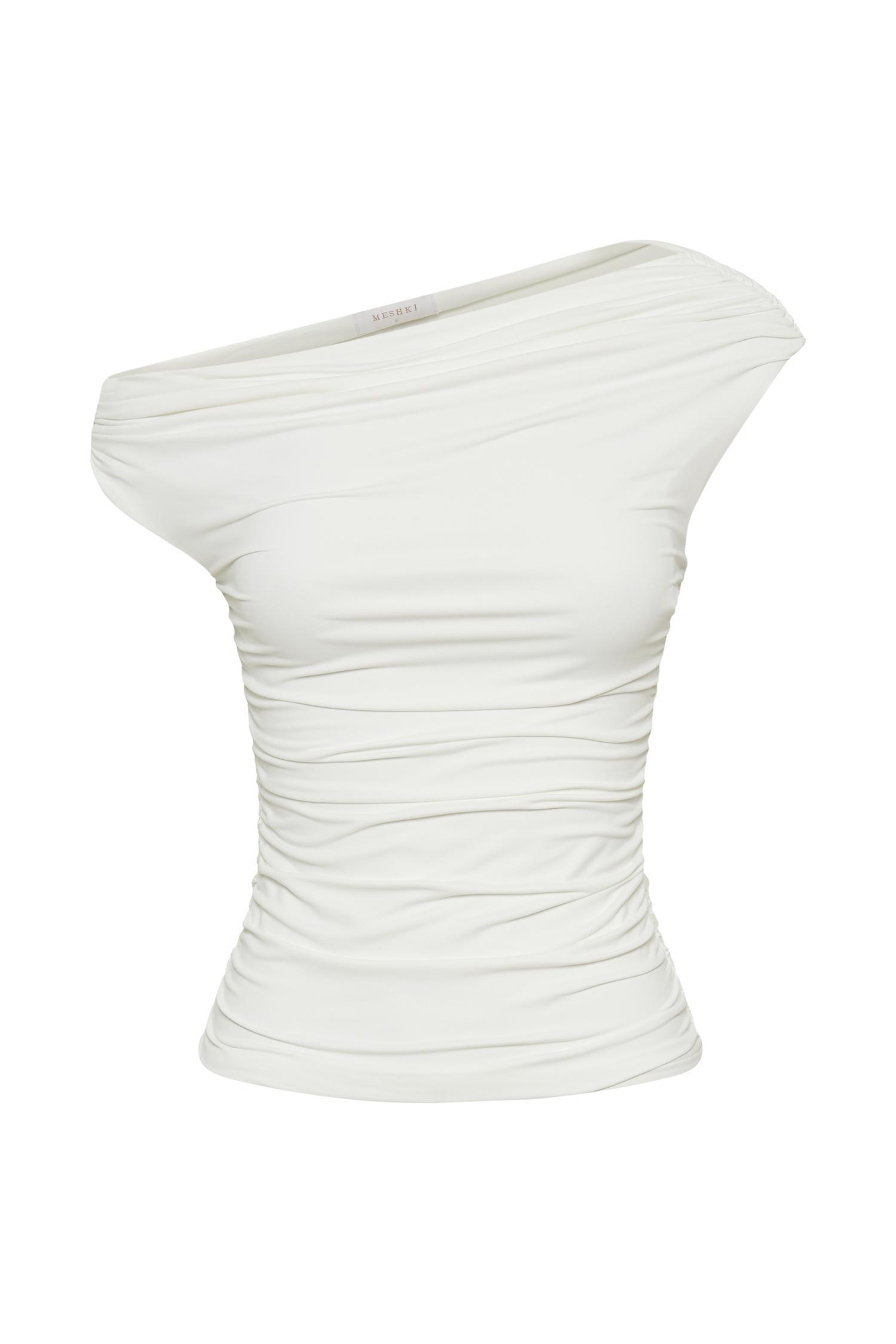 Alayna Recycled Nylon Ruched Top - White Product Image