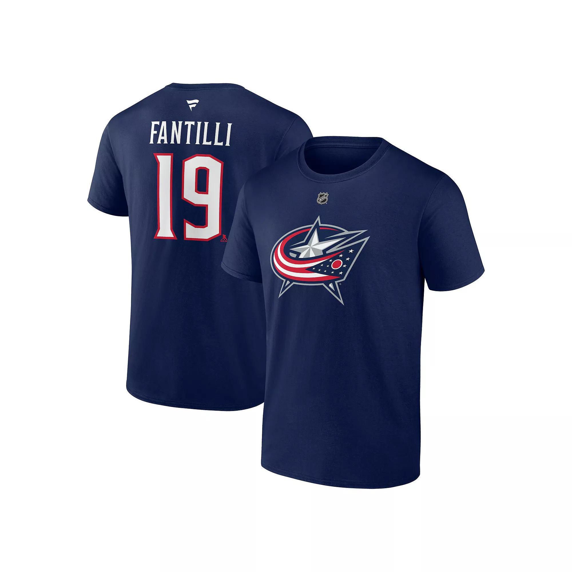 Men's Fanatics Adam Fantilli Navy Columbus Blue Jackets Authentic Stack Name & Number T-Shirt,  Product Image