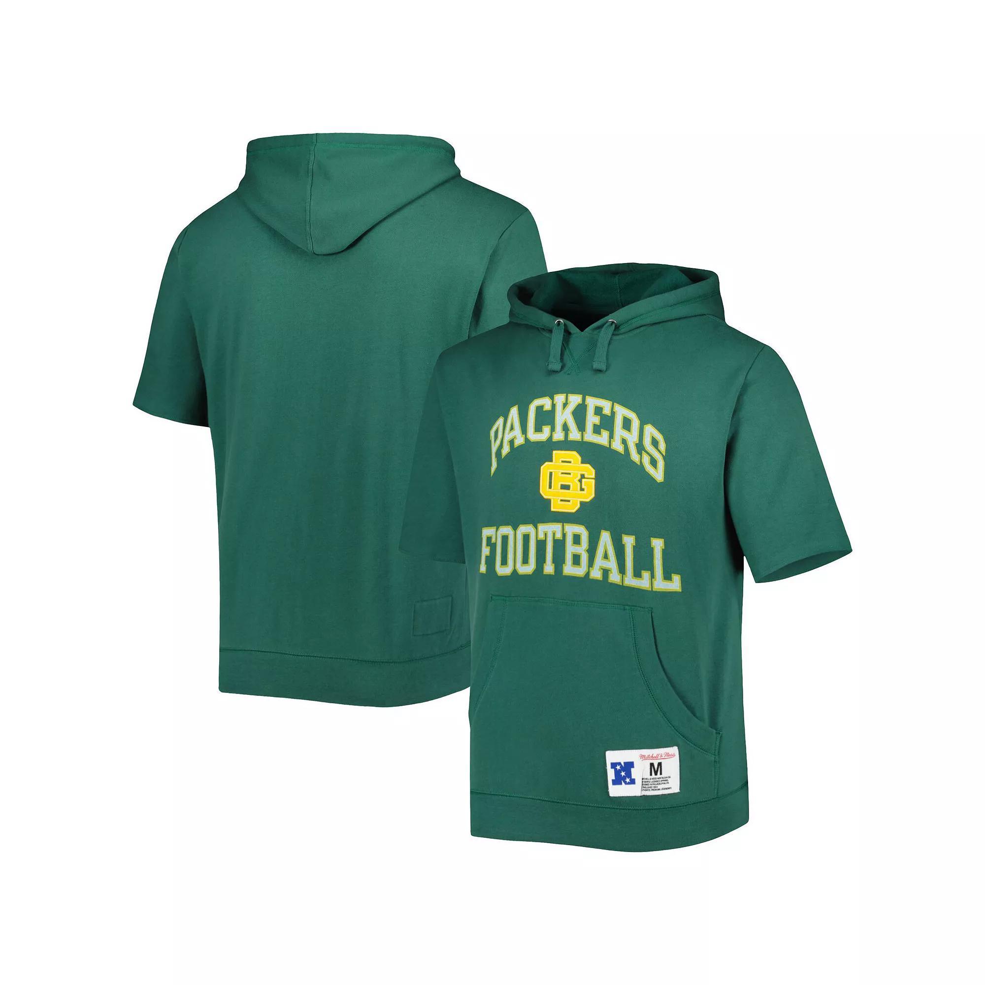 Men's Mitchell & Ness Green Green Bay Packers Washed Short Sleeve Pullover Hoodie,  Product Image