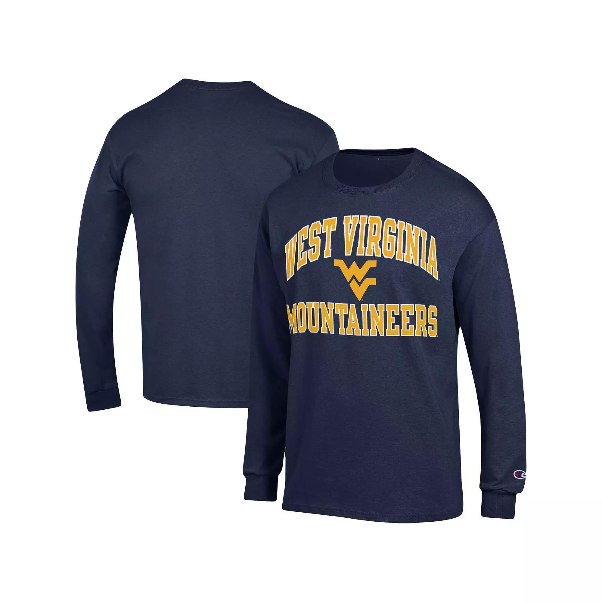 Men's Champion Navy West Virginia Mountaineers High Motor Long Sleeve T-Shirt, Size: Small, Blue Product Image