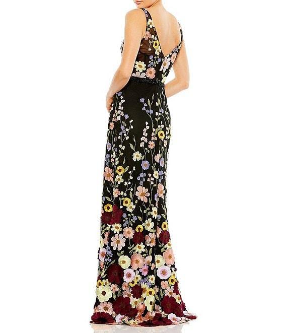 Mac Duggal Floral Embroidered Tulle Sleeveless V-Neck A-Line Gown Product Image