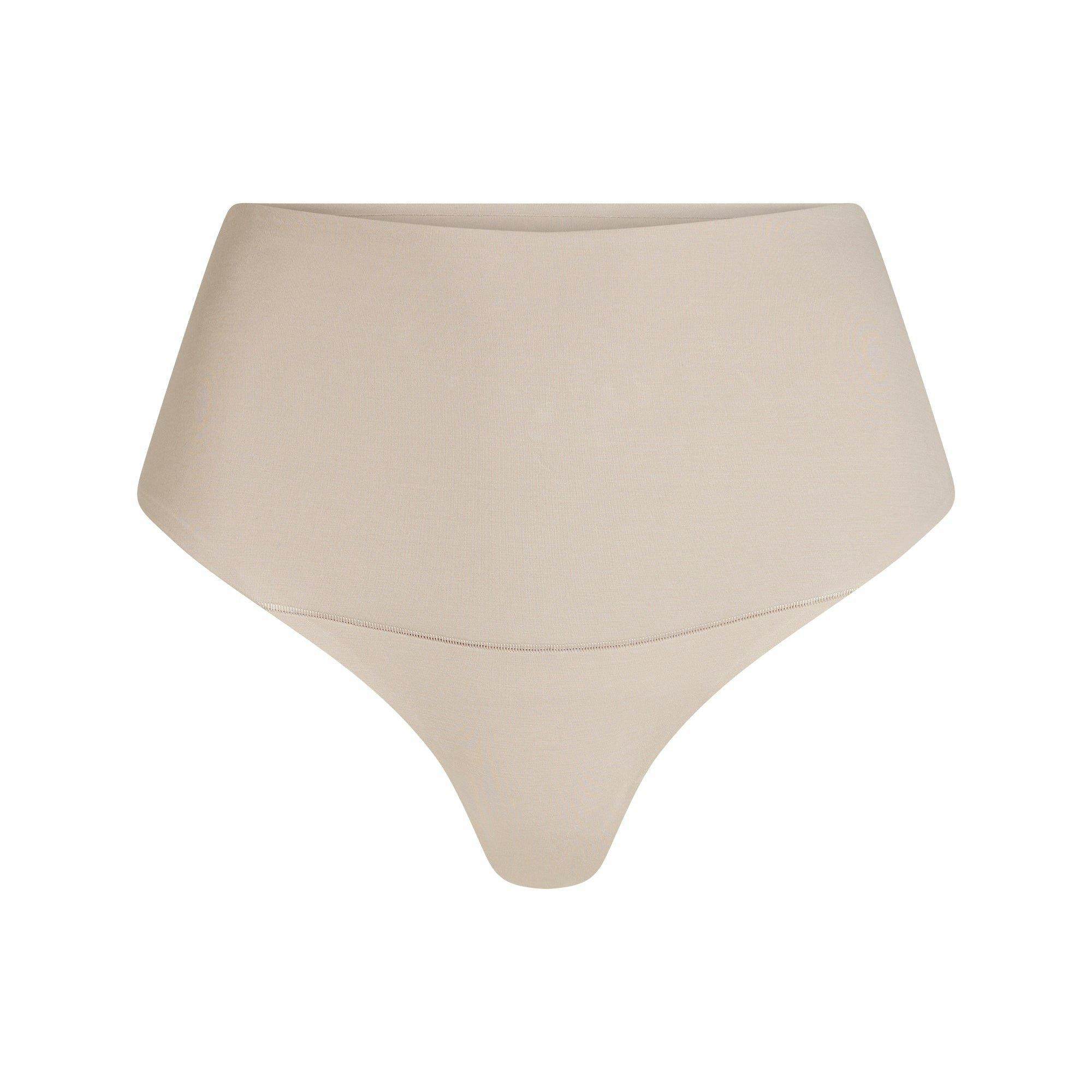 COTTON SHAPEWEAR HIGH-WAISTED THONG | LINEN Product Image