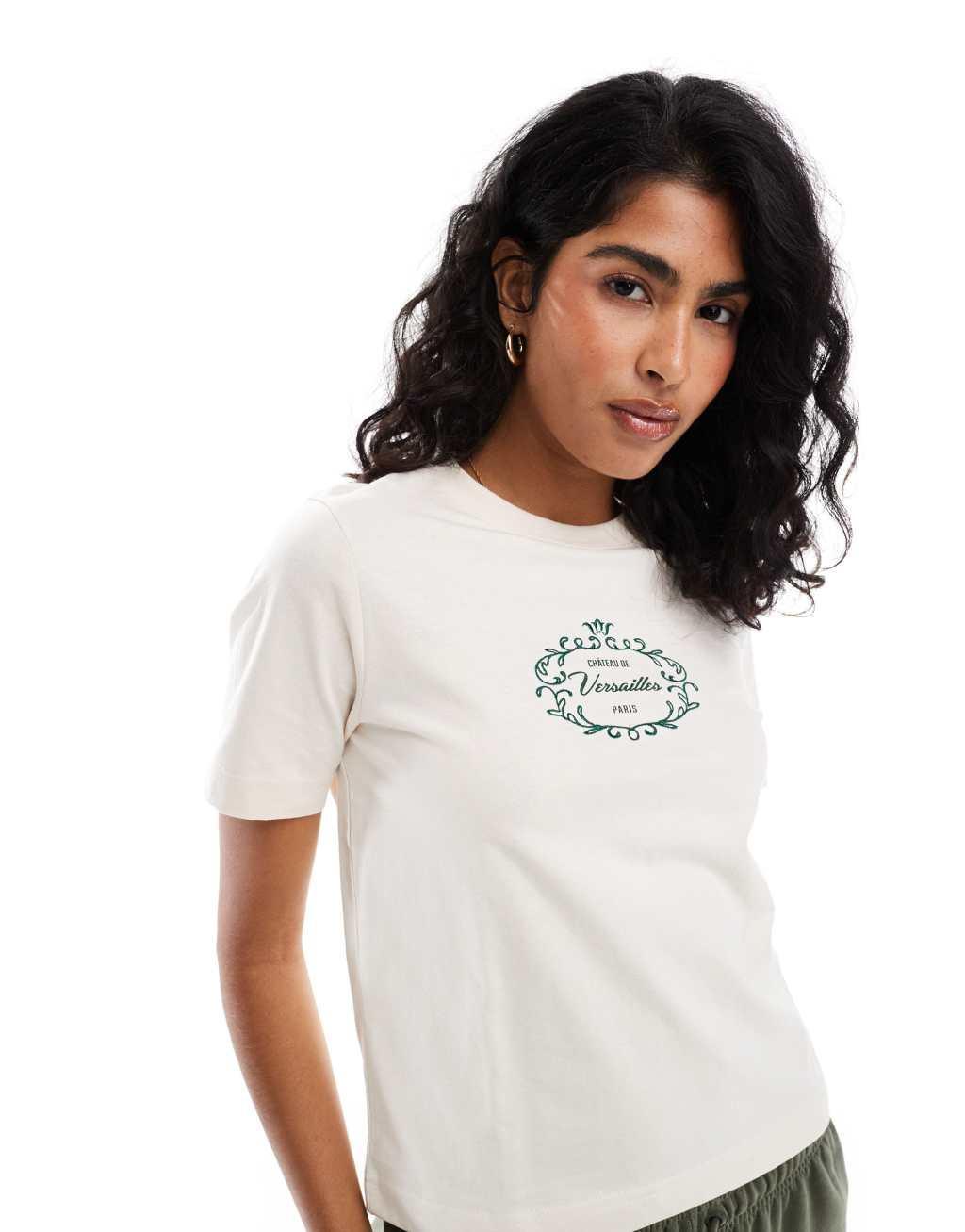 Cotton On fitted T-shirt in coconut with Versailles print Product Image