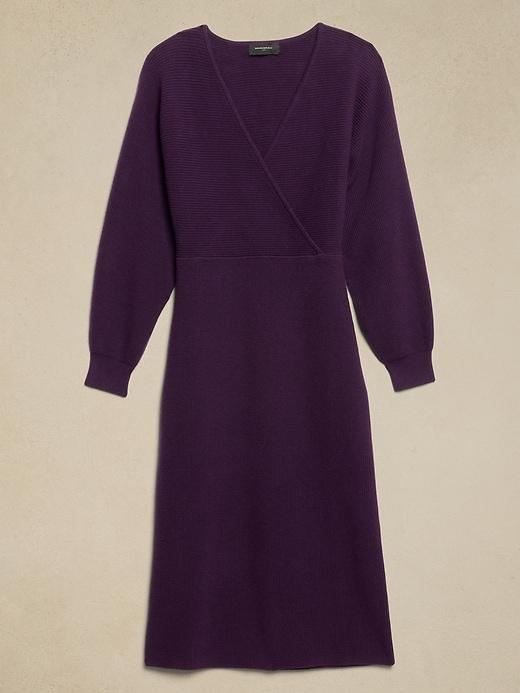 Overlap-Neck Midi Sweater Dress Product Image