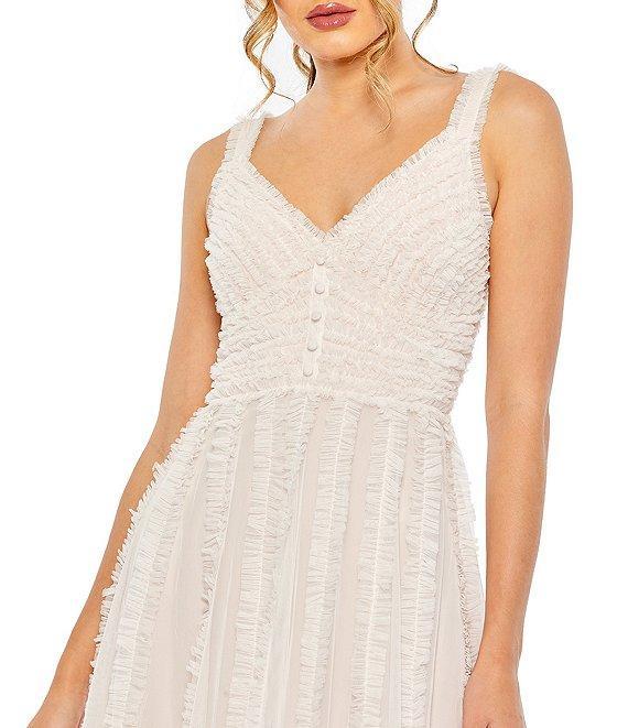Mac Duggal V-Neck Tiered Ruffled A-Line Midi Dress Product Image