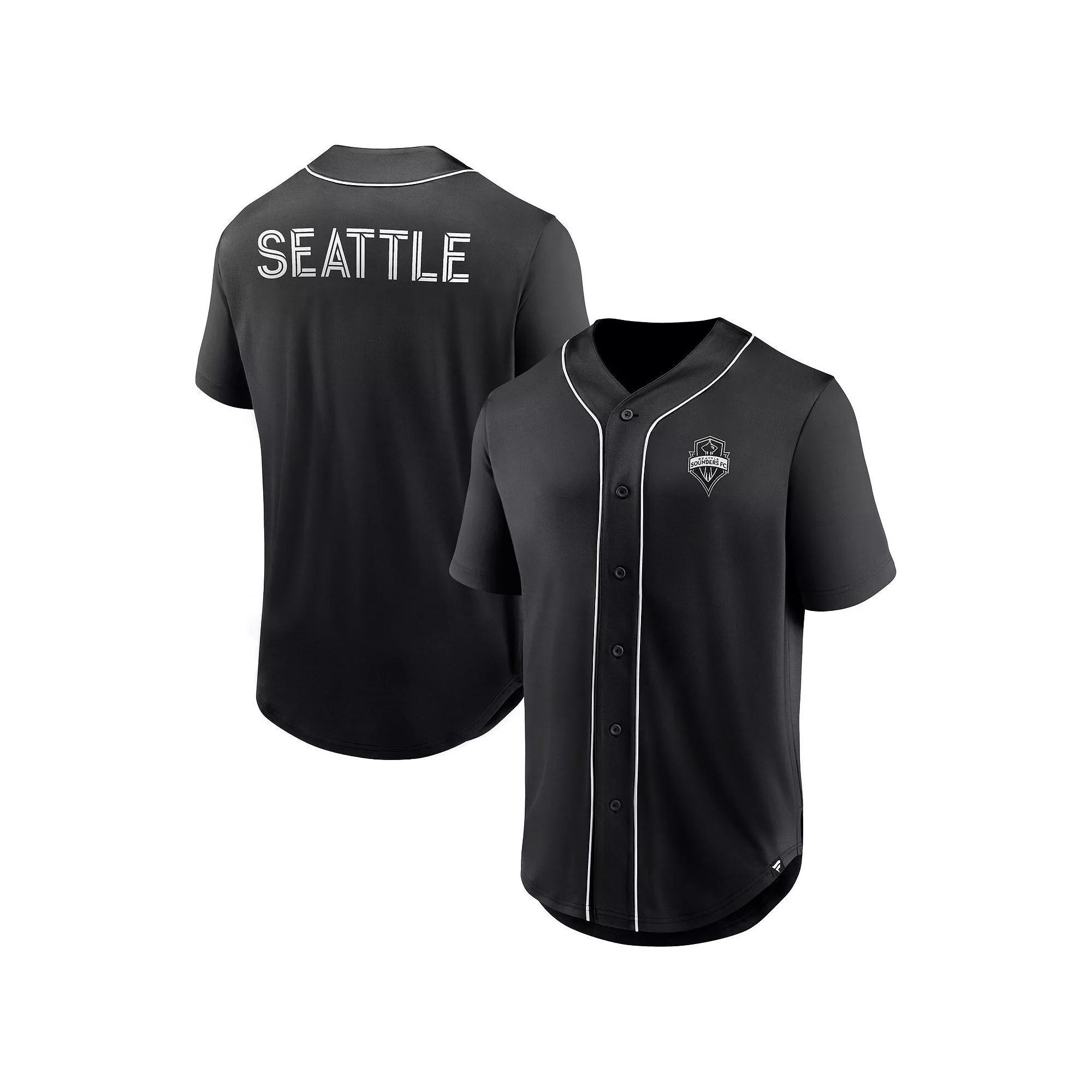 Men's Fanatics Branded Black Seattle Sounders FC Third Period Fashion Baseball Button-Up Jersey, Size: Medium Product Image
