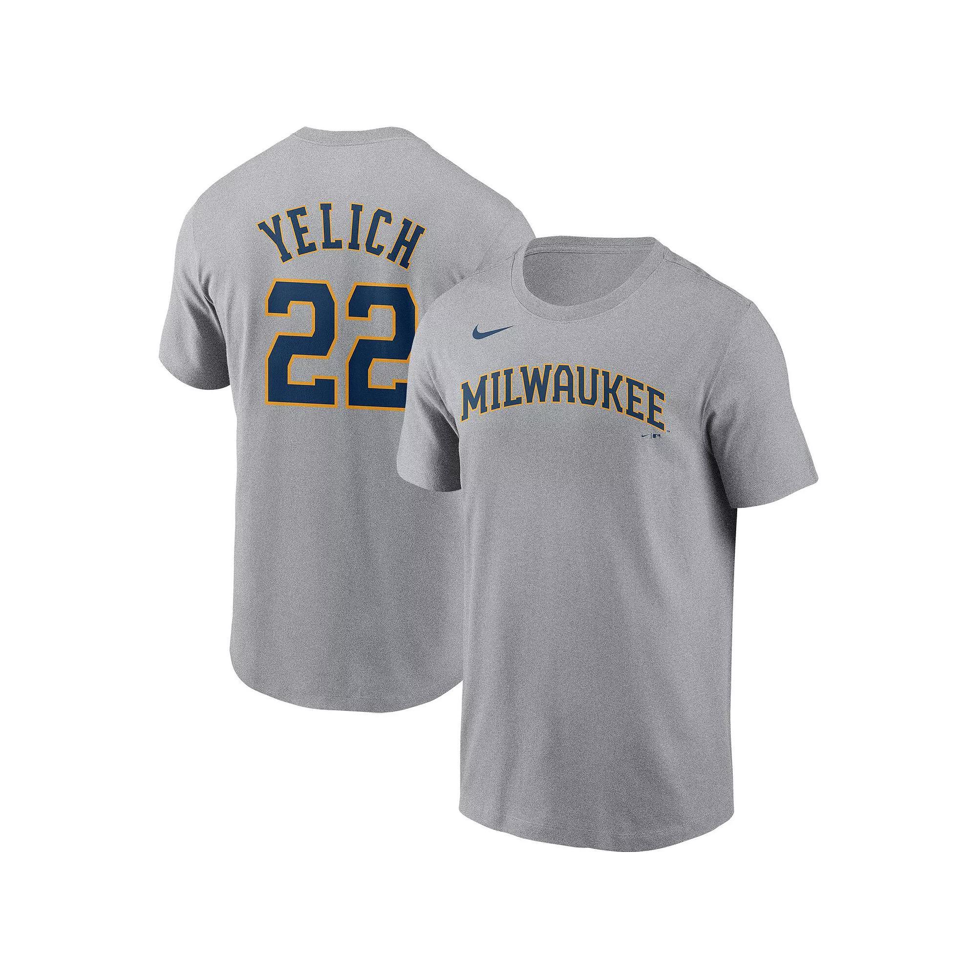 Men's Nike Christian Yelich Gray Milwaukee Brewers Name & Number T-Shirt,  Product Image