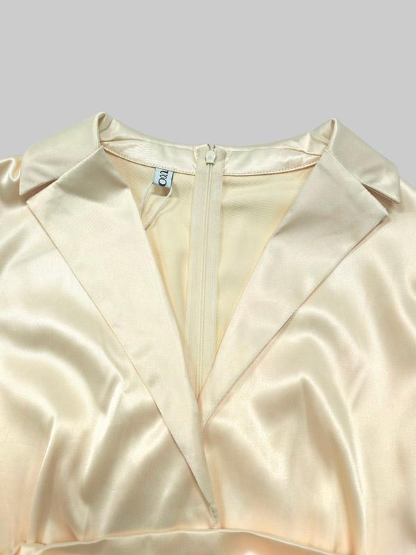 A-Line High Waisted Pleated Solid Color V-Neck Maxi Dresses Product Image