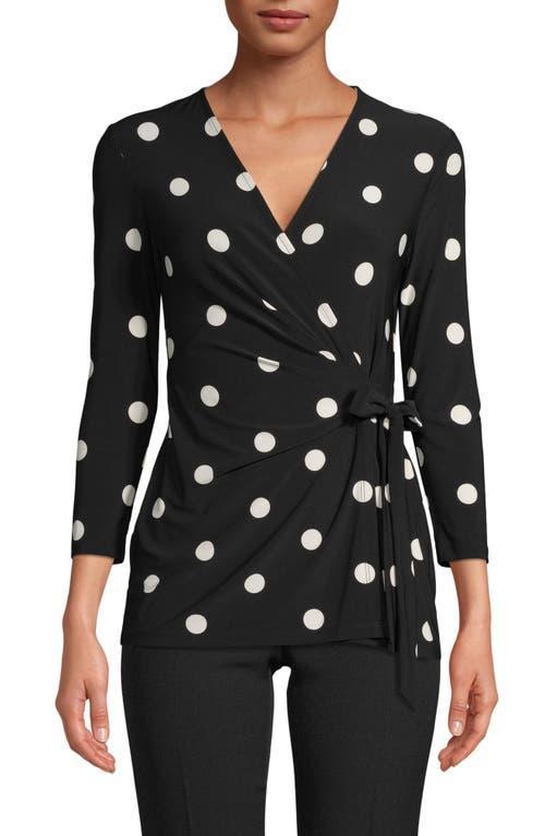 Anne Klein Knit Jersey Polka Dot Print V-Neck 3/4 Sleeve Faux-Wrap Top Product Image