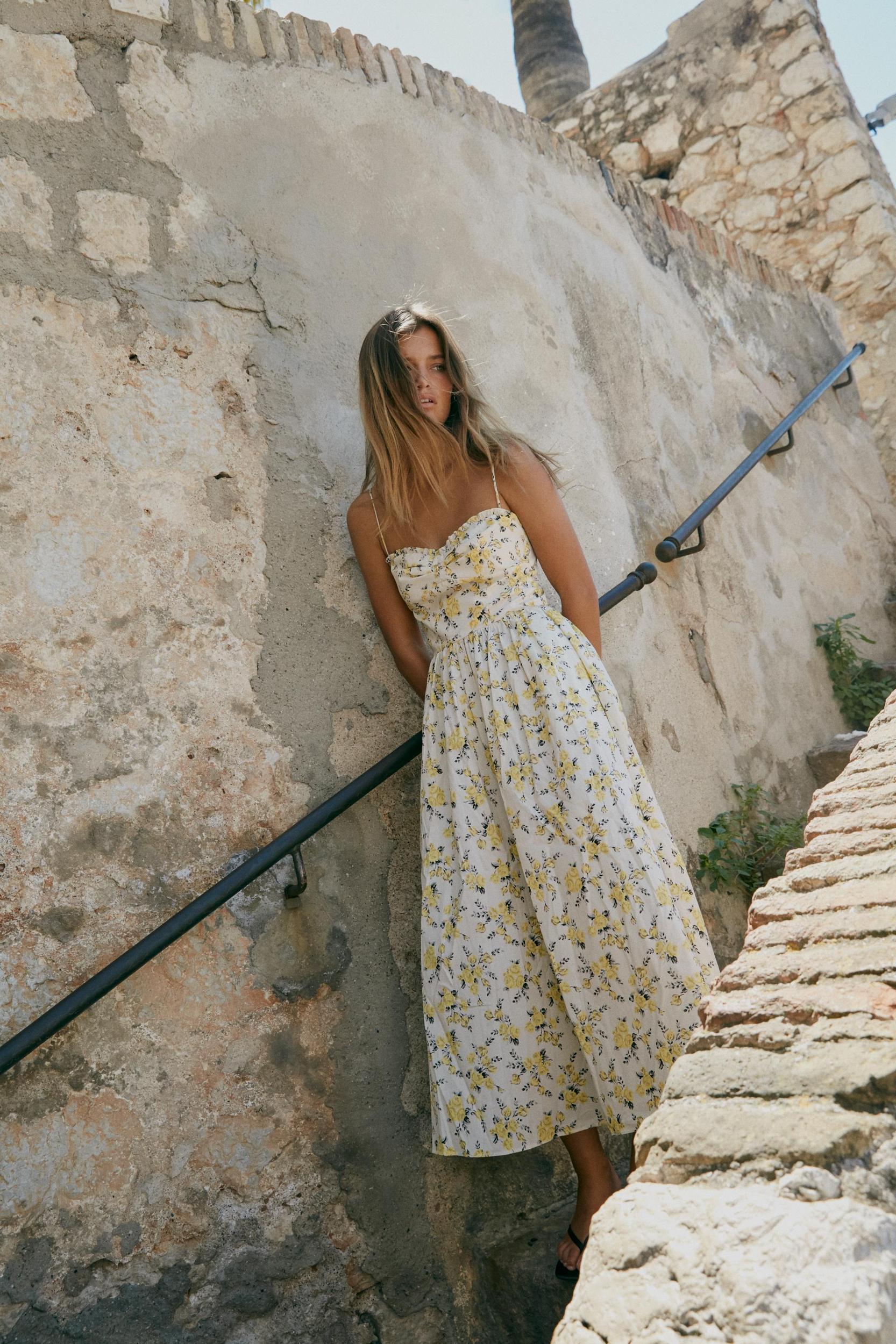 FLORAL PRINT POPLIN MIDI DRESS Product Image