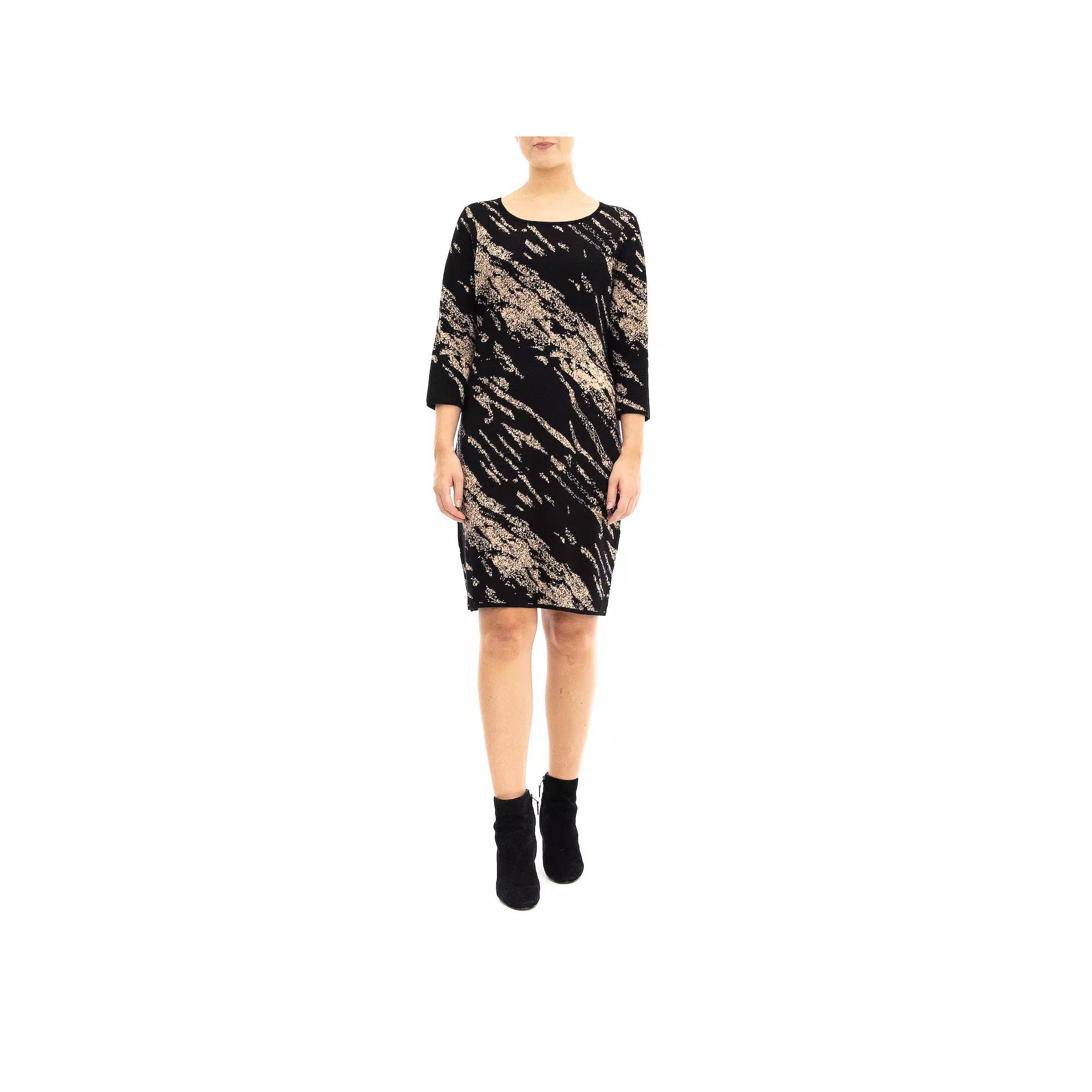 Women's Nina Leonard Three Quarter Jewelneck Sheath Sweater Dress, Size: Small, Black Bronze Product Image