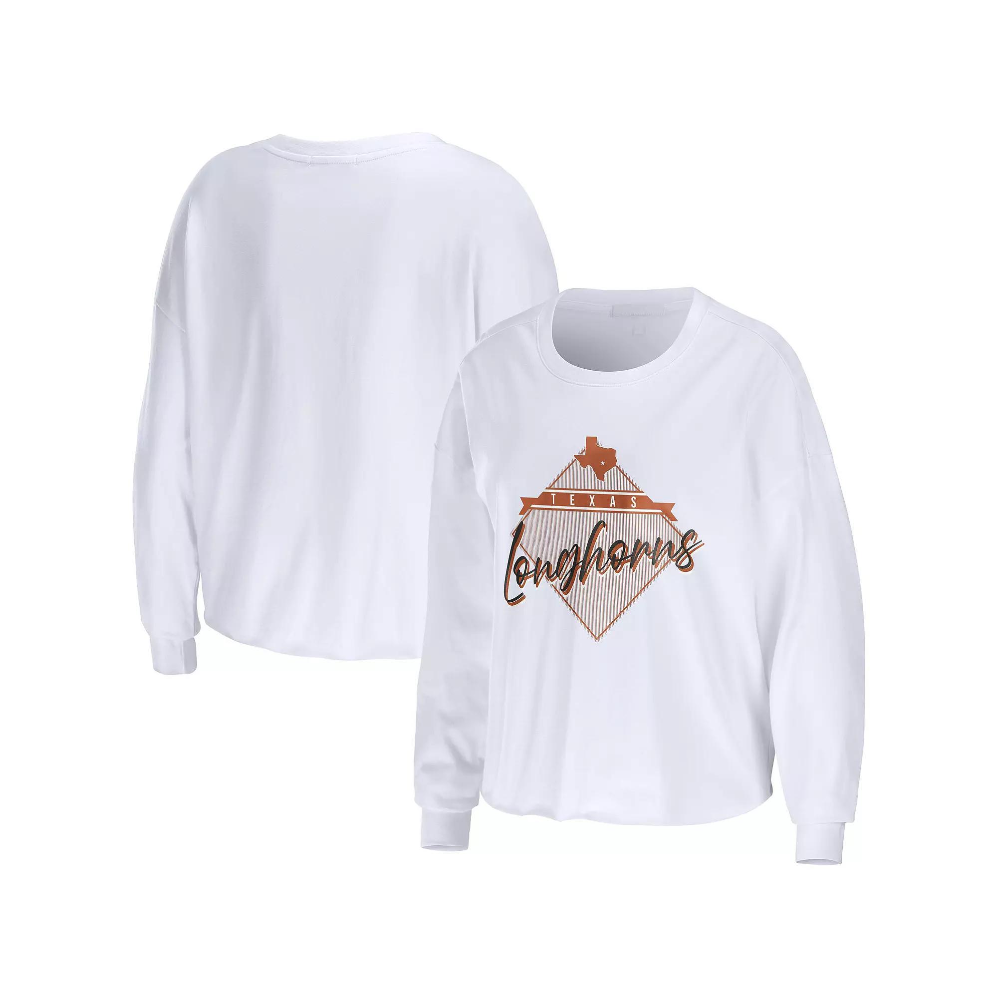 Women's WEAR by Erin Andrews White Texas Longhorns Diamond Long Sleeve Cropped T-Shirt,  Product Image