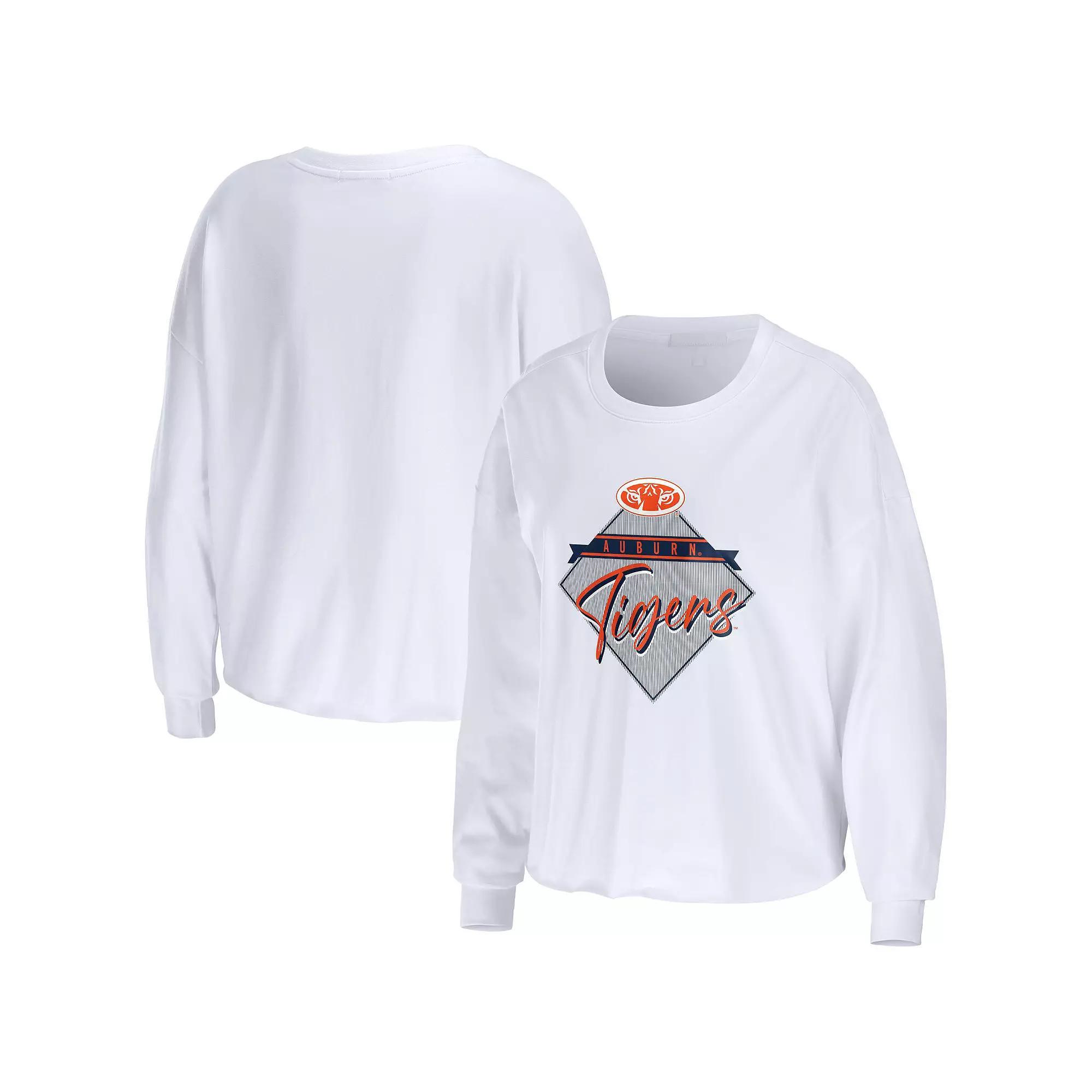 Women's WEAR by Erin Andrews White Auburn Tigers Diamond Long Sleeve Cropped T-Shirt, Size: 2XL Product Image