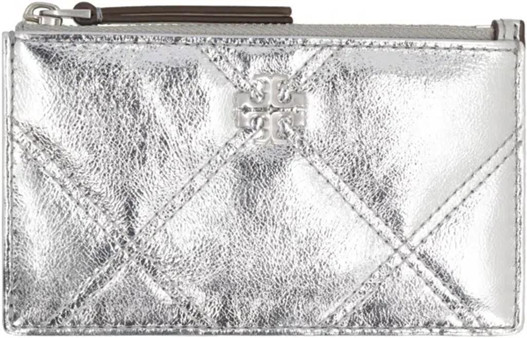 TORY BURCH Kira Leather Card Holder In Silver Product Image