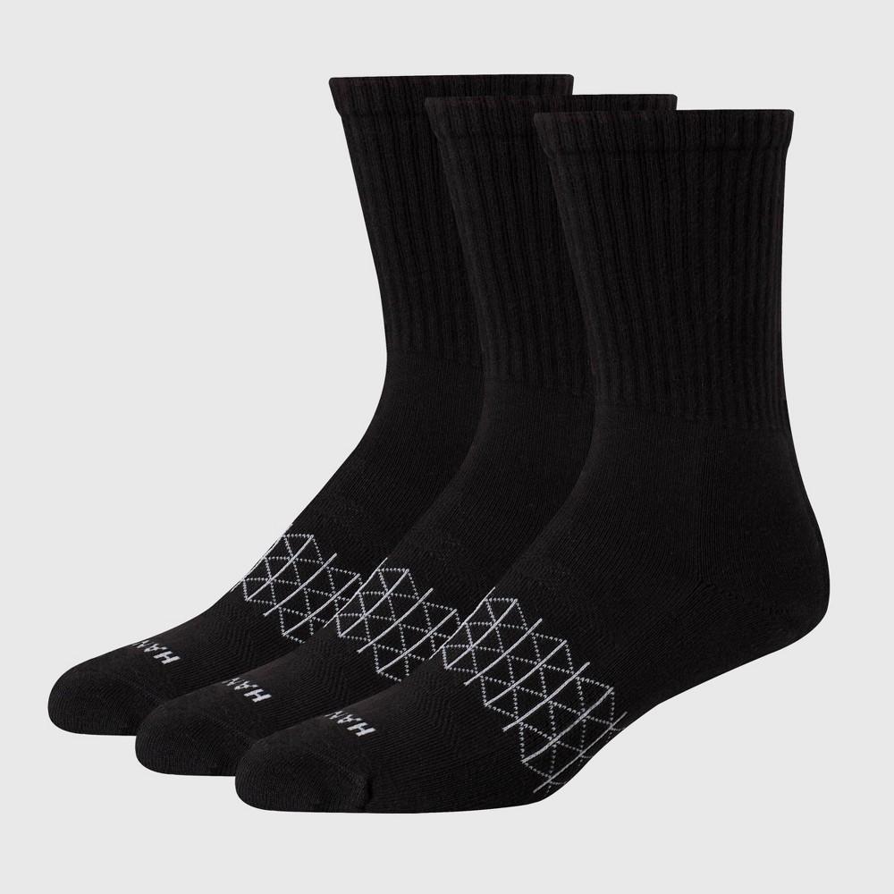 Hanes Absolute Active Mens Cushioned Crew Socks, Shoe Sizes 6-12, 3-Pairs Grey/White 10-13 Product Image