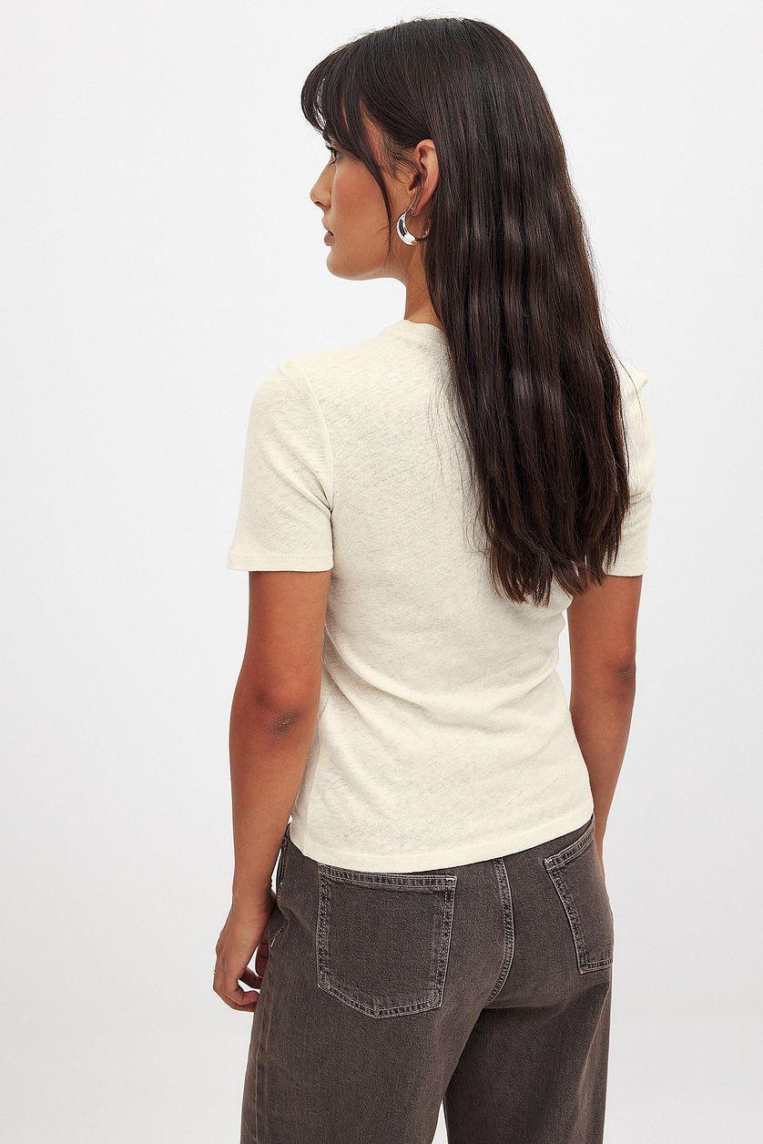 Round Neck Linen Blend Tee Product Image