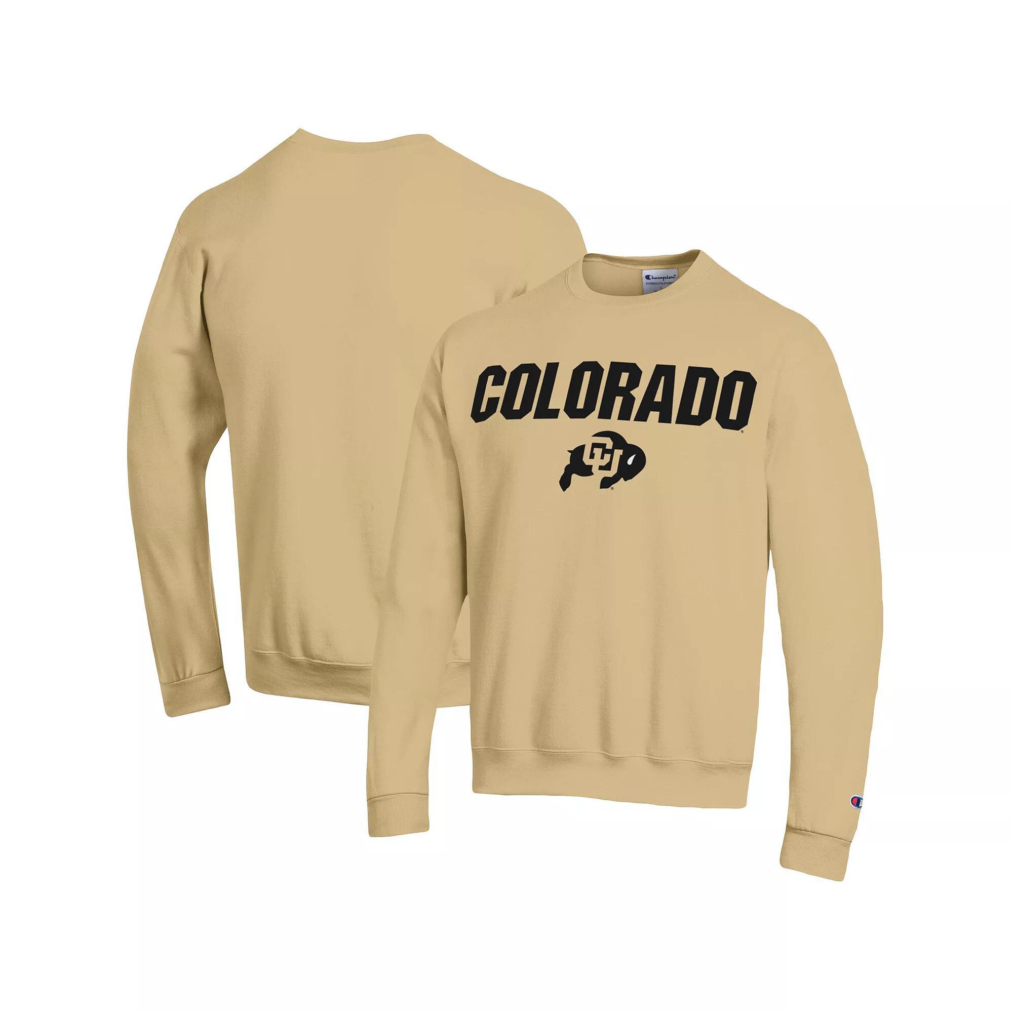 Men's Champion Gold Colorado Buffaloes Straight Over Logo Powerblend Pullover Sweatshirt, Size: Medium Product Image
