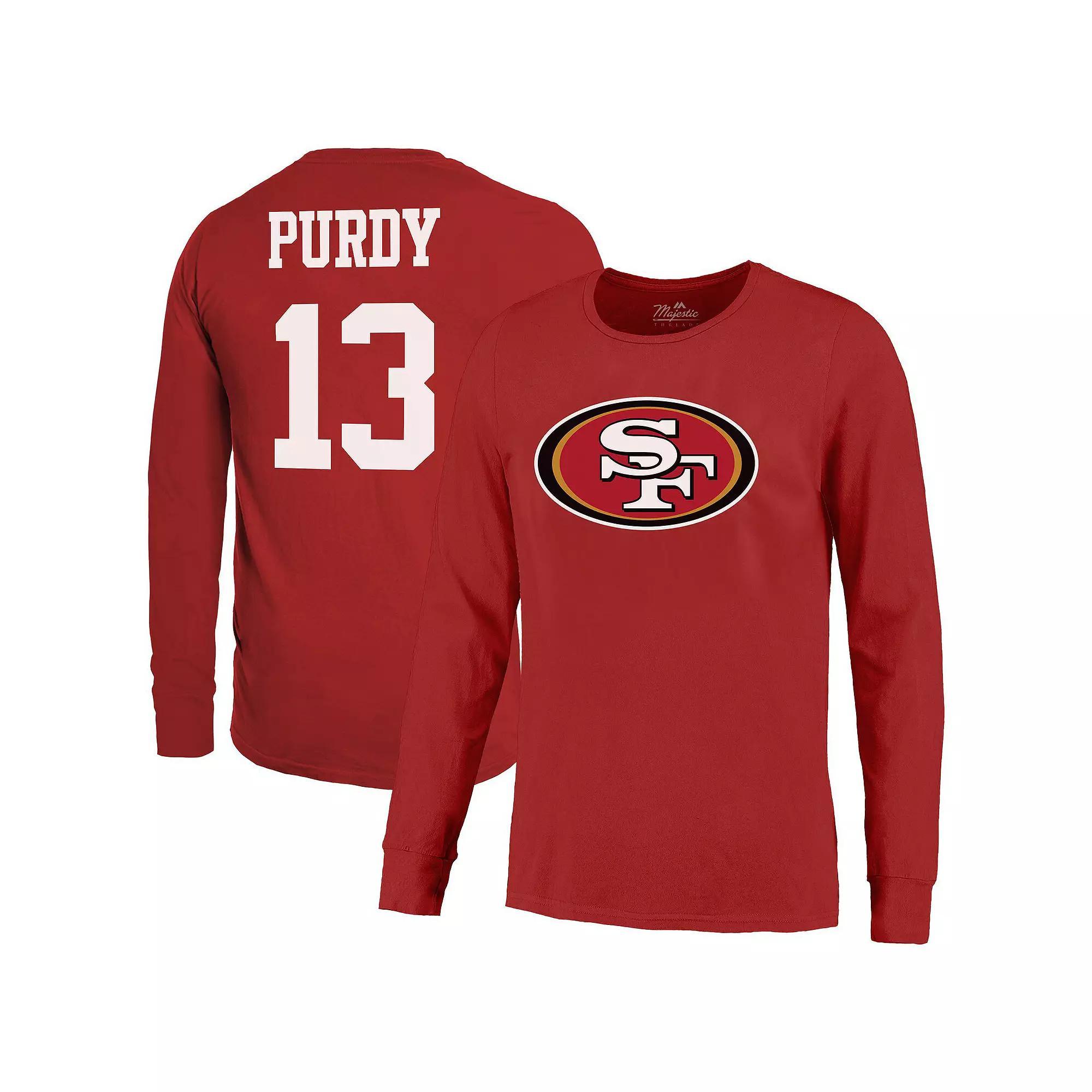 Men's Majestic Threads Brock Purdy Scarlet San Francisco 49ers Name & Number Long Sleeve T-Shirt,  Product Image