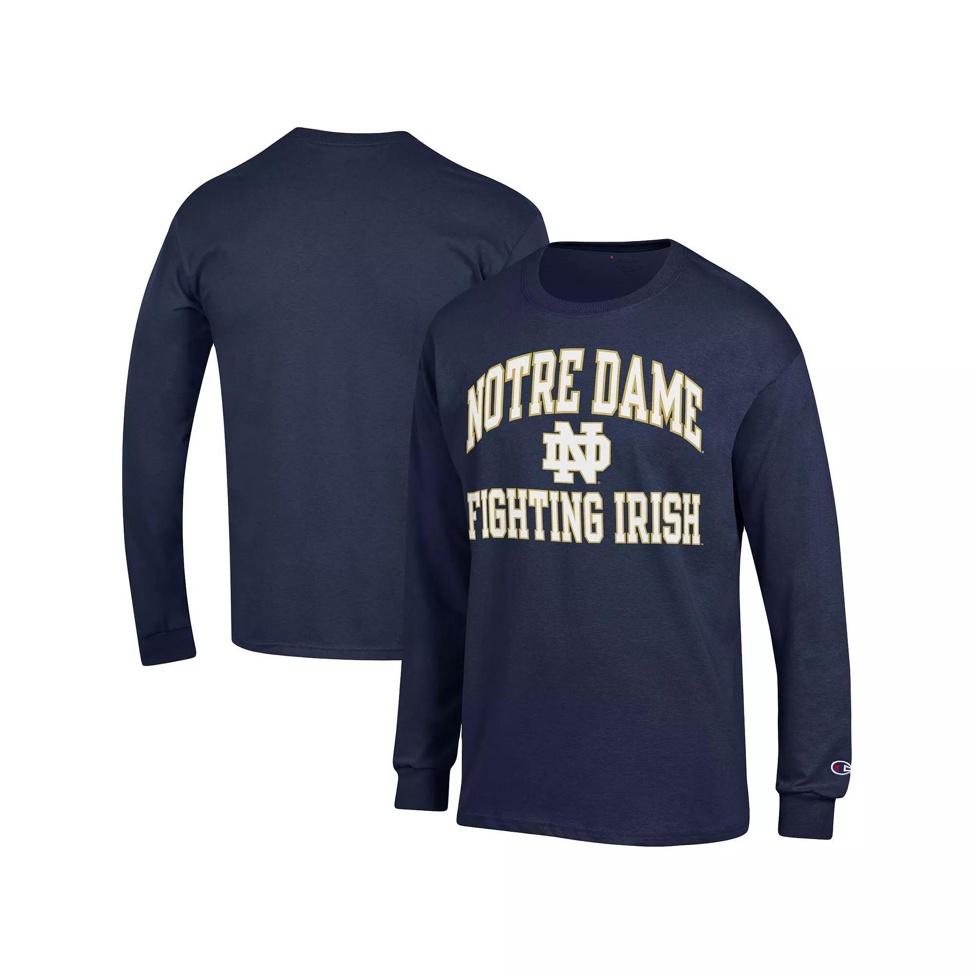 Men's Champion Navy Notre Dame Fighting Irish High Motor Long Sleeve T-Shirt, Size: Medium, Blue Product Image