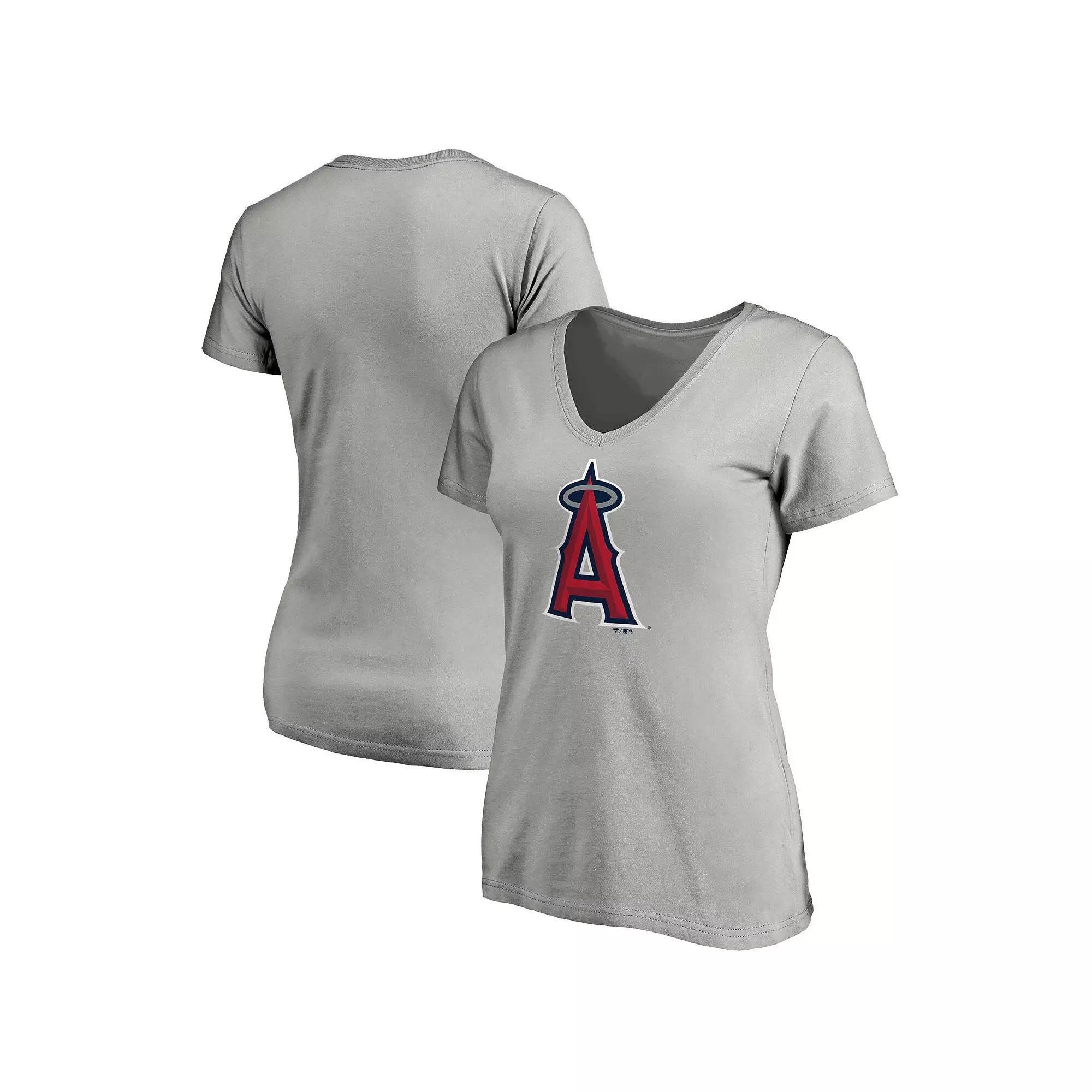 Womens Fanatics Branded Heathered Gray Los Angeles Angels Core Official Logo V-Neck T-Shirt Product Image