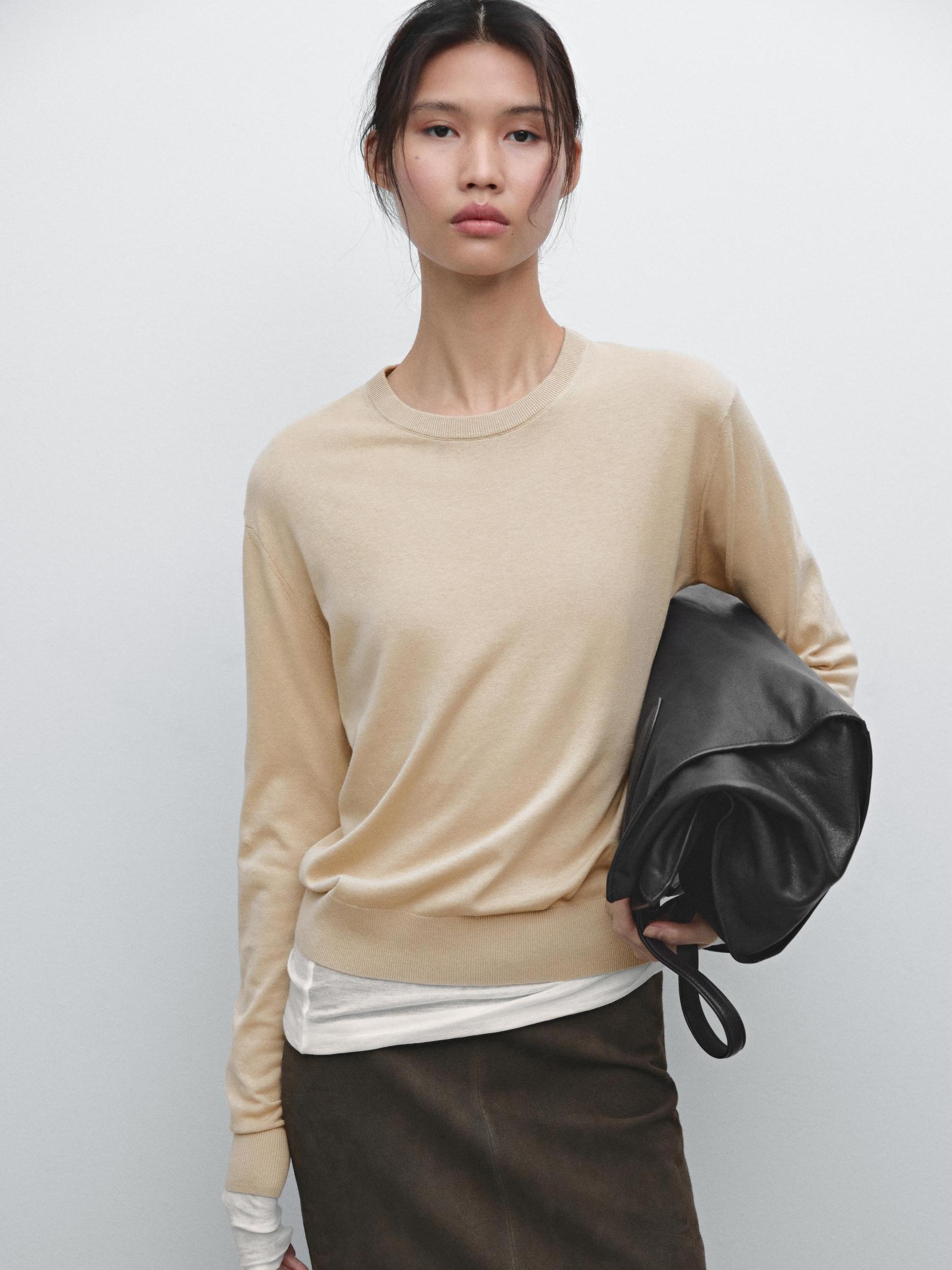 Knitted sweater round neck cotton blend Product Image